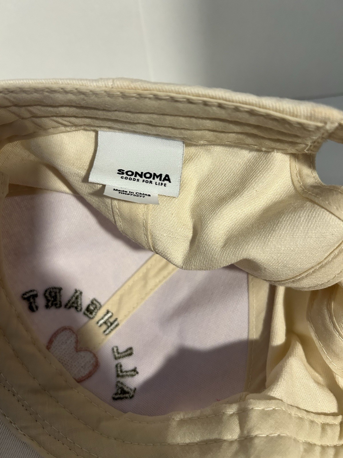 Sonoma Adjustable Beige Baseball Cap One Size “All Heart” Embroidered
