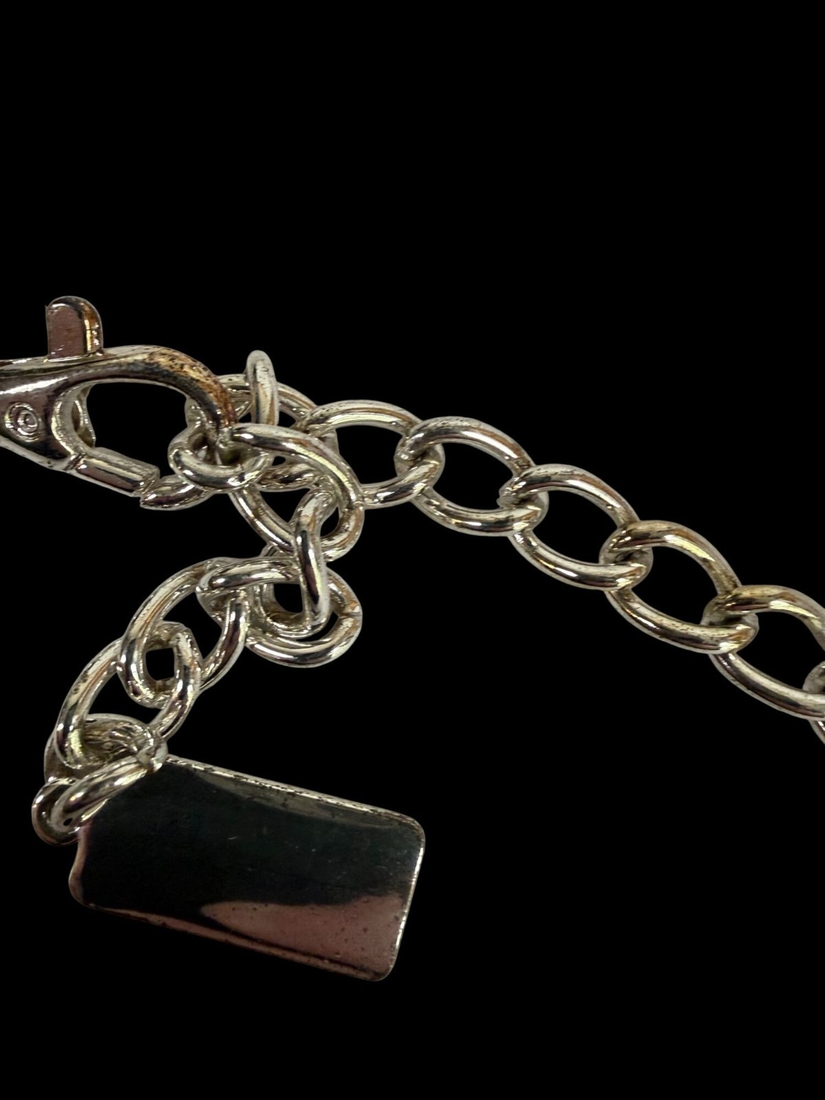 Vintage Silver-Tone Chain Link Belt Lobster Clasp Rectangle Geometric Y2K