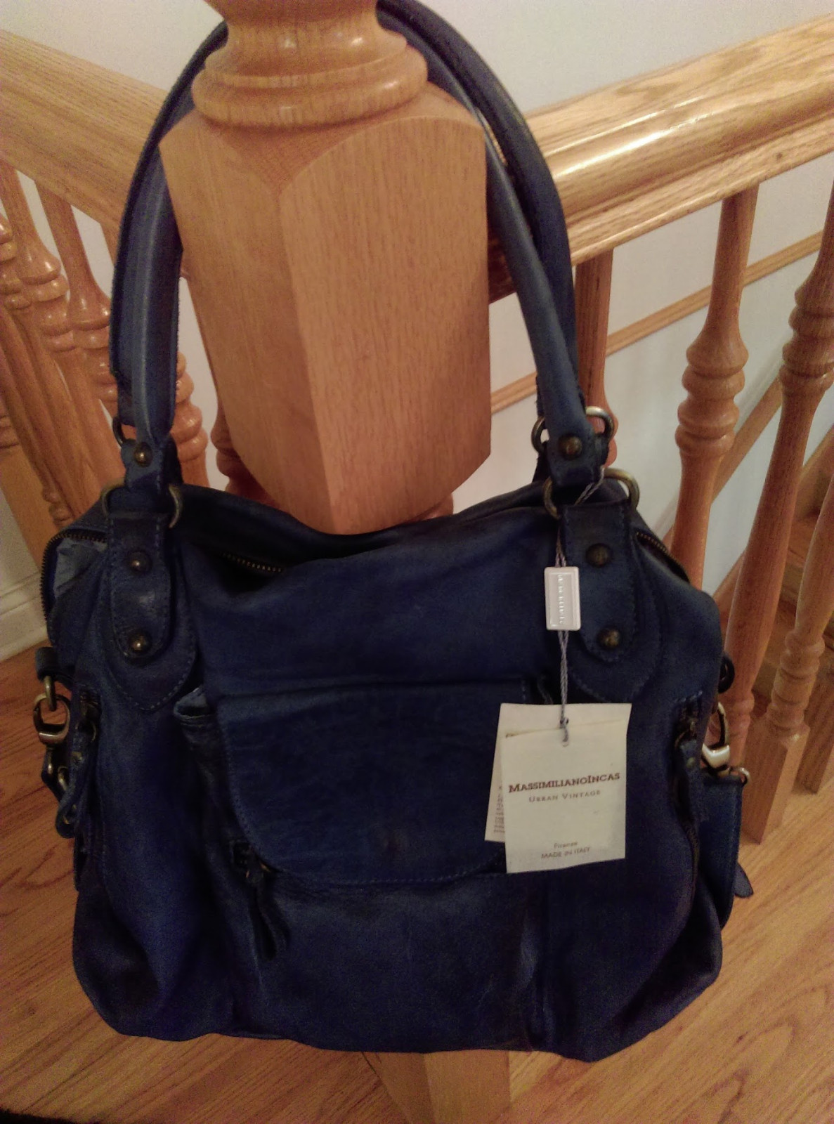 MASSIMILIANO INCAS ITALIAN DESIGNER LEATHER LARGE BAG BLUE NWT $750