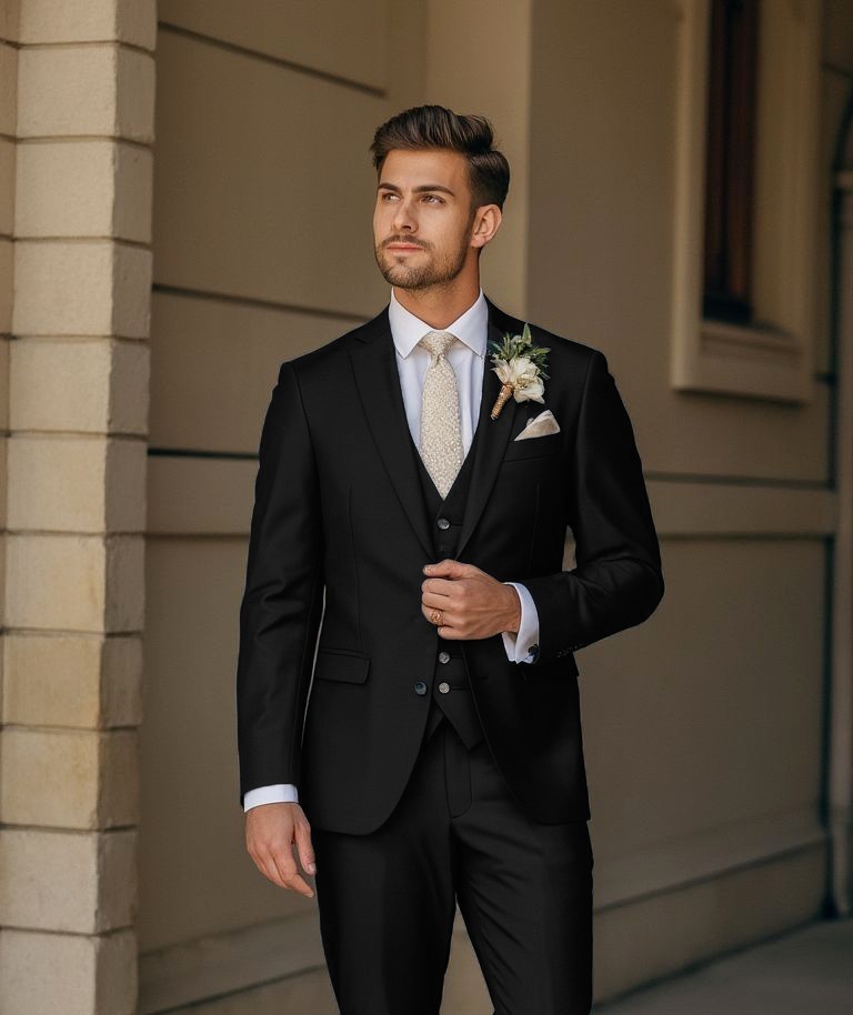 3PCS Men’s Suit Slim Fit Formal Wedding Groom Coat Notch Lapel rom Party Jacket
