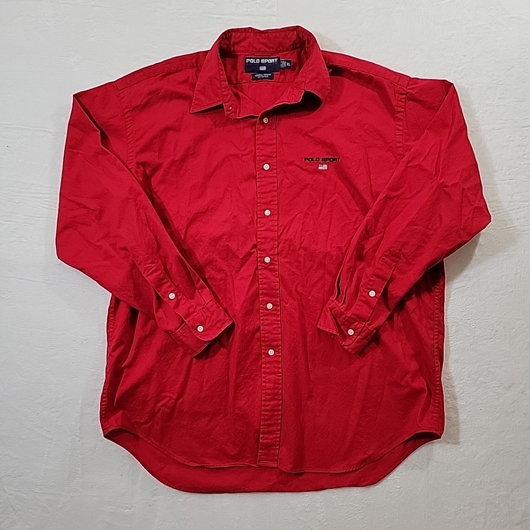 Vintage Ralph Lauren Polo Sport Shirt Size XL Workshirt Button Up Spellout Red