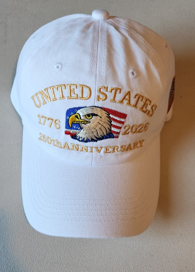 United States 250th Anniversary Hat 1776–2026 White Eagle Flag Cap