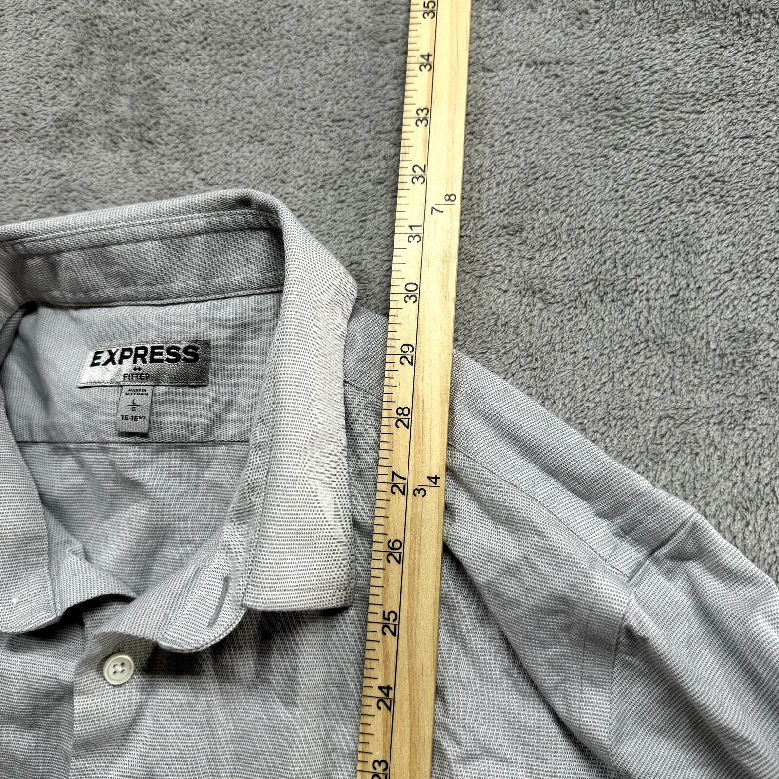 Express Button Up Shirt Mens Large Fitted Grey Long Sleeve Work Casual Formal