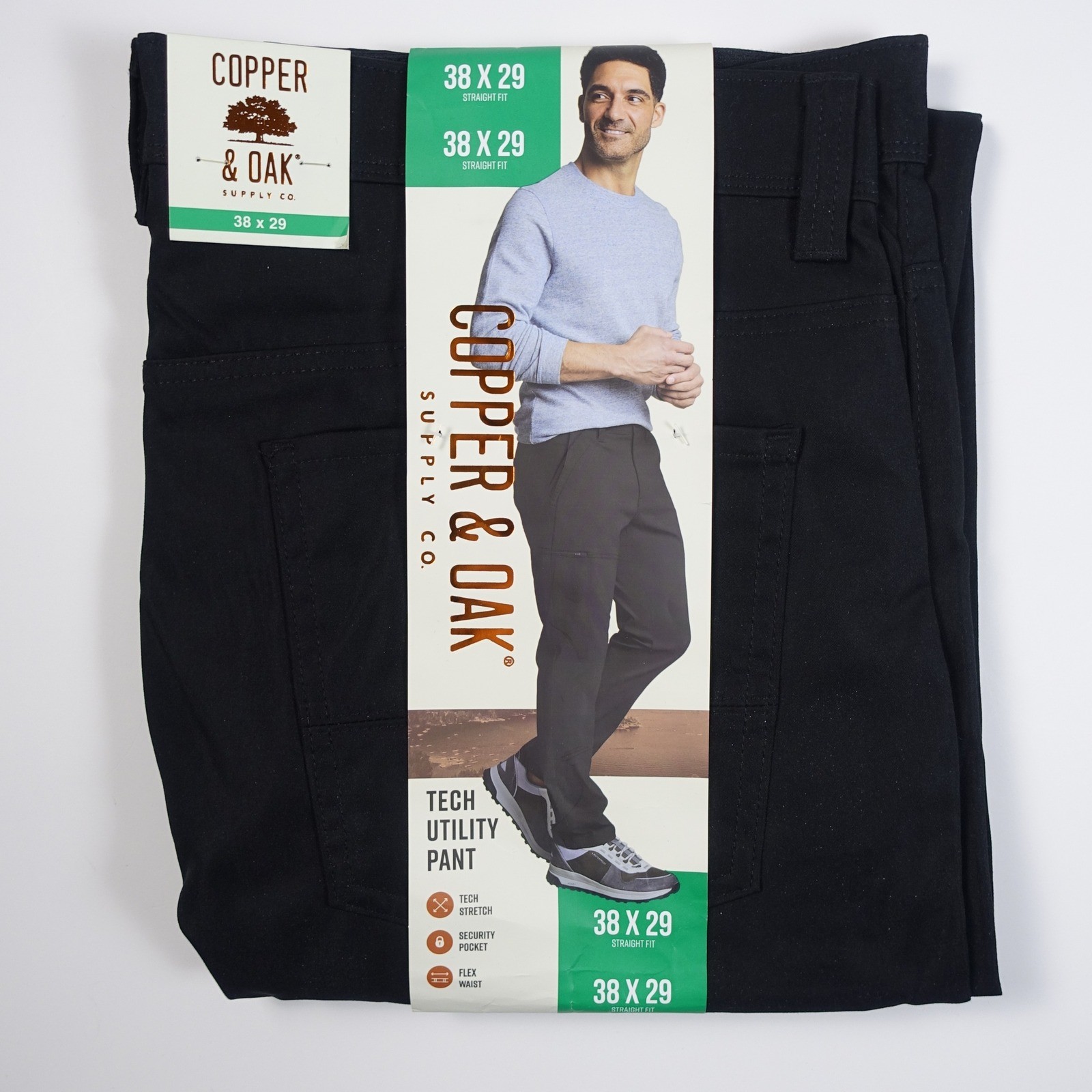 Copper and Oak Supply Co Mens 38×29 Black Straight Fit Tech Utility Pants