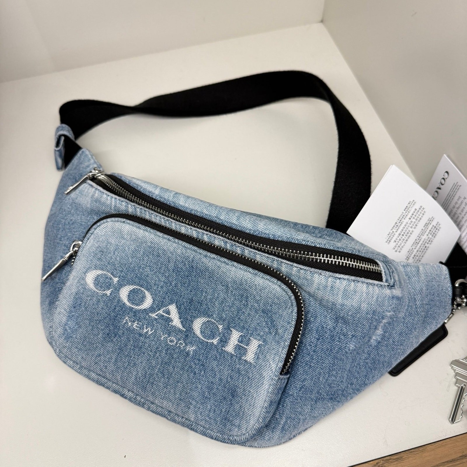 Coach Travis Belt Bag 35 In Loved Denim With Charms CES10 Silver/Light Indigo