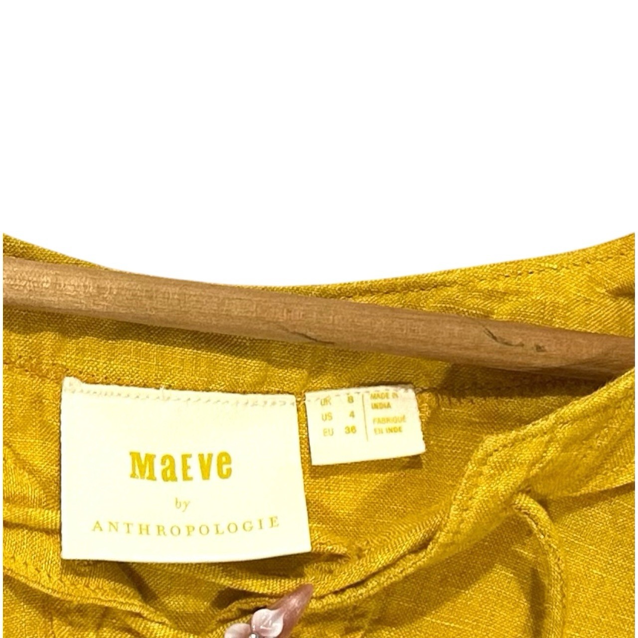 Maeve 4 Yellow Solid Woven Linen Lace-Up V-Neck Roll Tab 3/4 Tunic Blouse