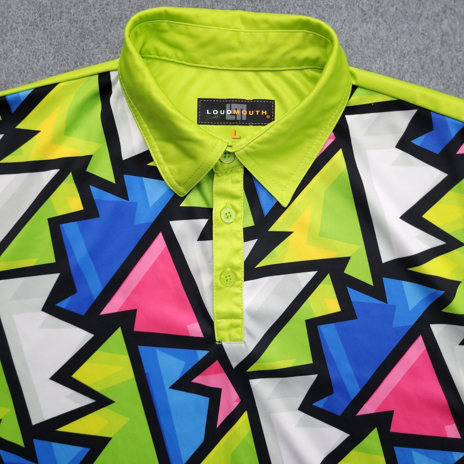 Loudmouth Golf Polo Shirt Mens L Technicolor Dream Fancy Abstract Performance