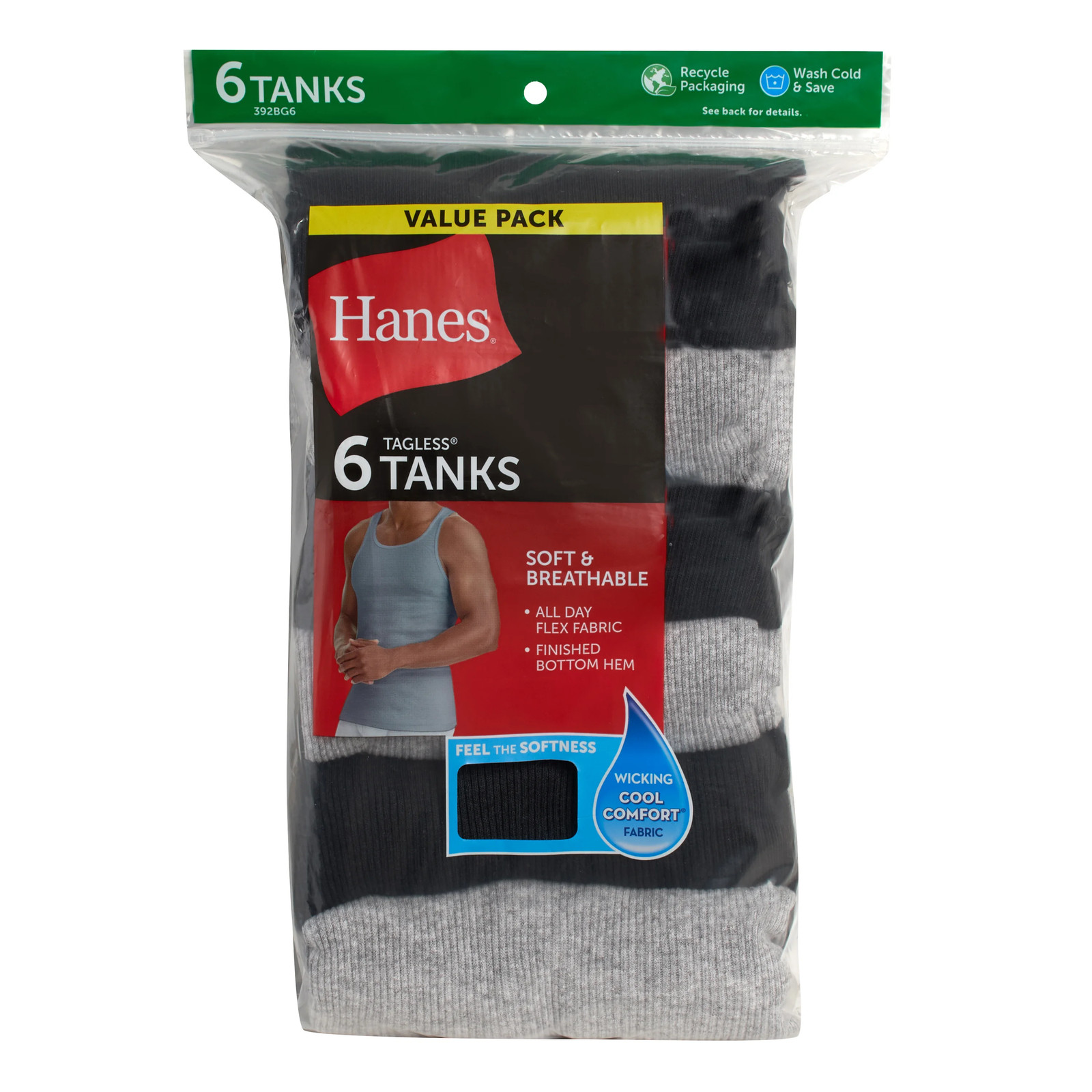 Hanes 6-Pack Tank Men’s Soft Breathable Under wear shirt Assorted Colors S-2XL