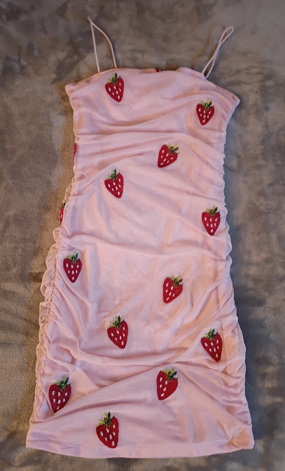 rue21 Strawberry Print Ruched Mesh Lined Stretch Bodycon Mini Dress XS
