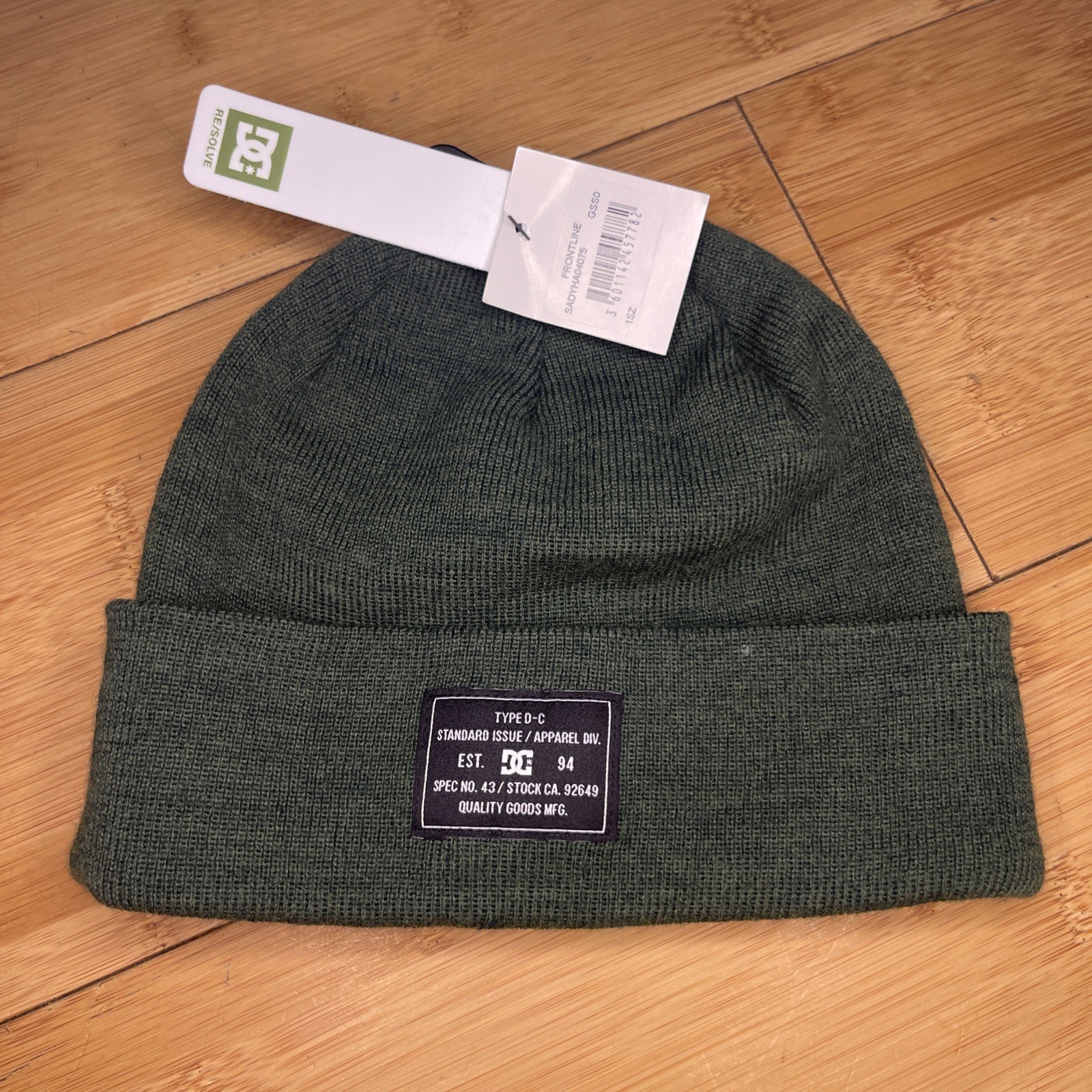 DC Shoe Frontline Green Military-Style Type D-C Cuffed Knit Beanie Hat Cap Skate