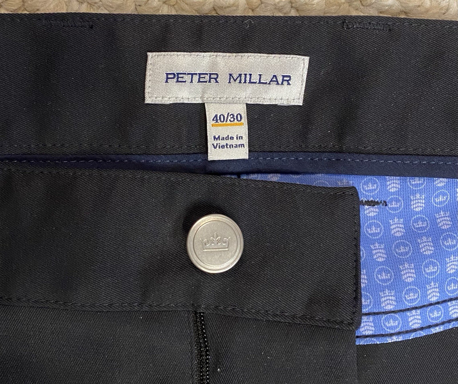 Peter Millar Golf Pants 40 x 30 Mens EB66 Performance Zip Fly Black