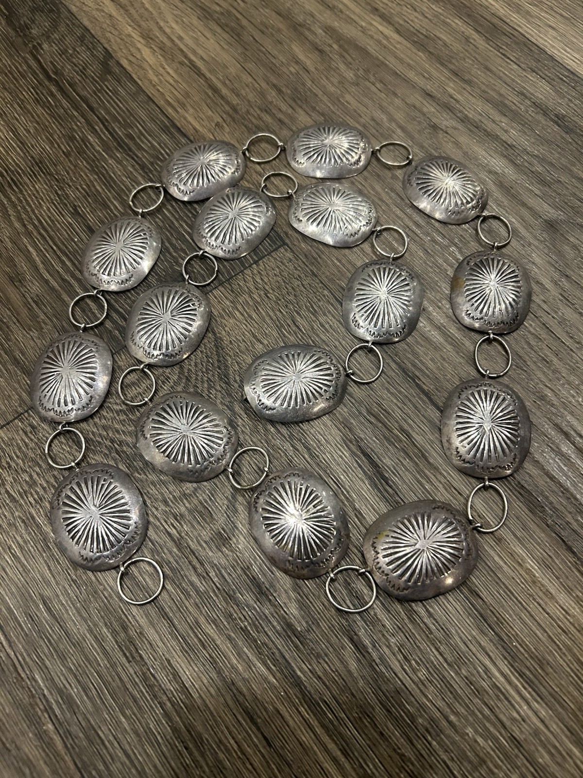 Vintage Navajo Sterling Silver Concho Belt 37” 78 Grams