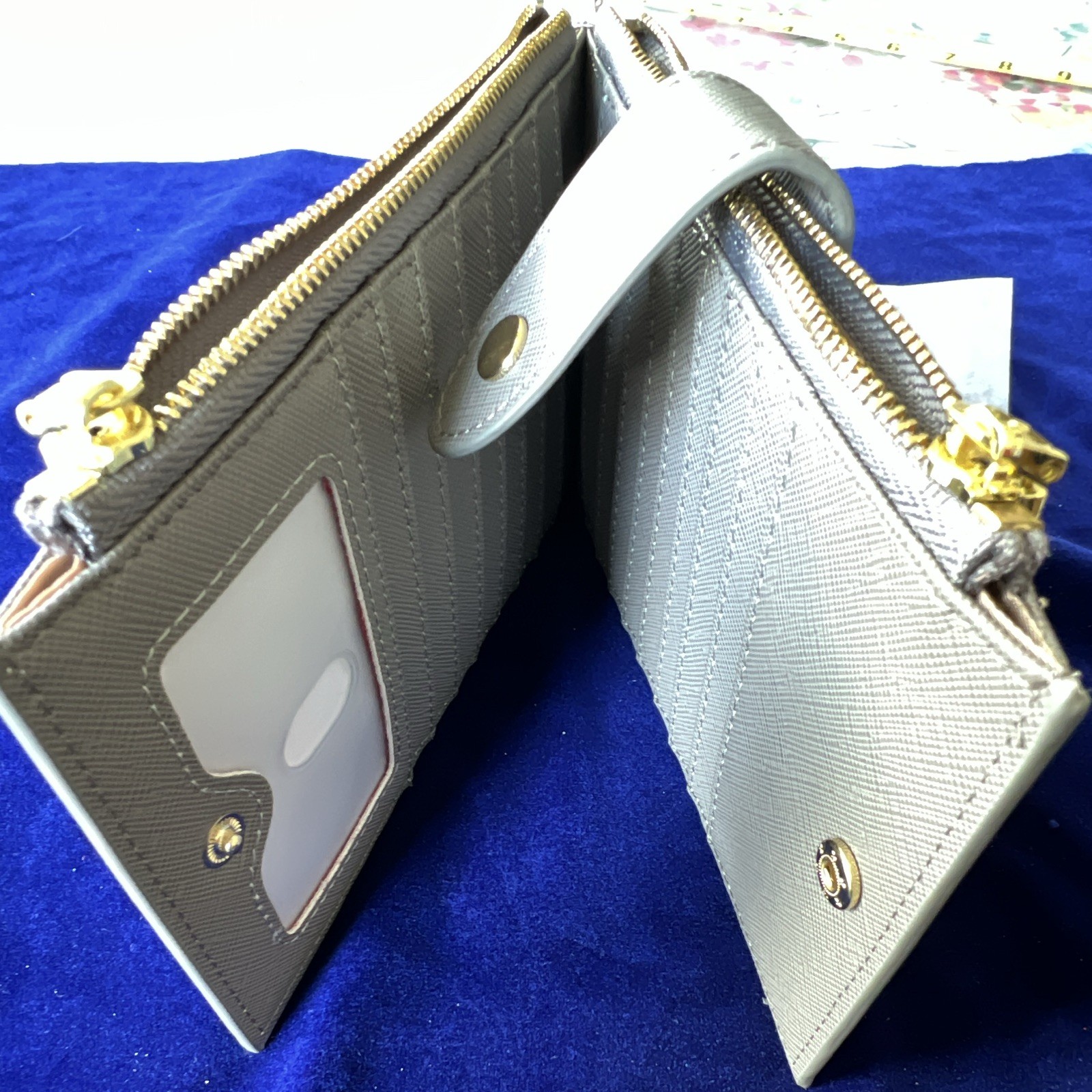 Gray Solid Women’s Bifold Wallet with Zipper Coin Pocket, ID Window & Card Slots