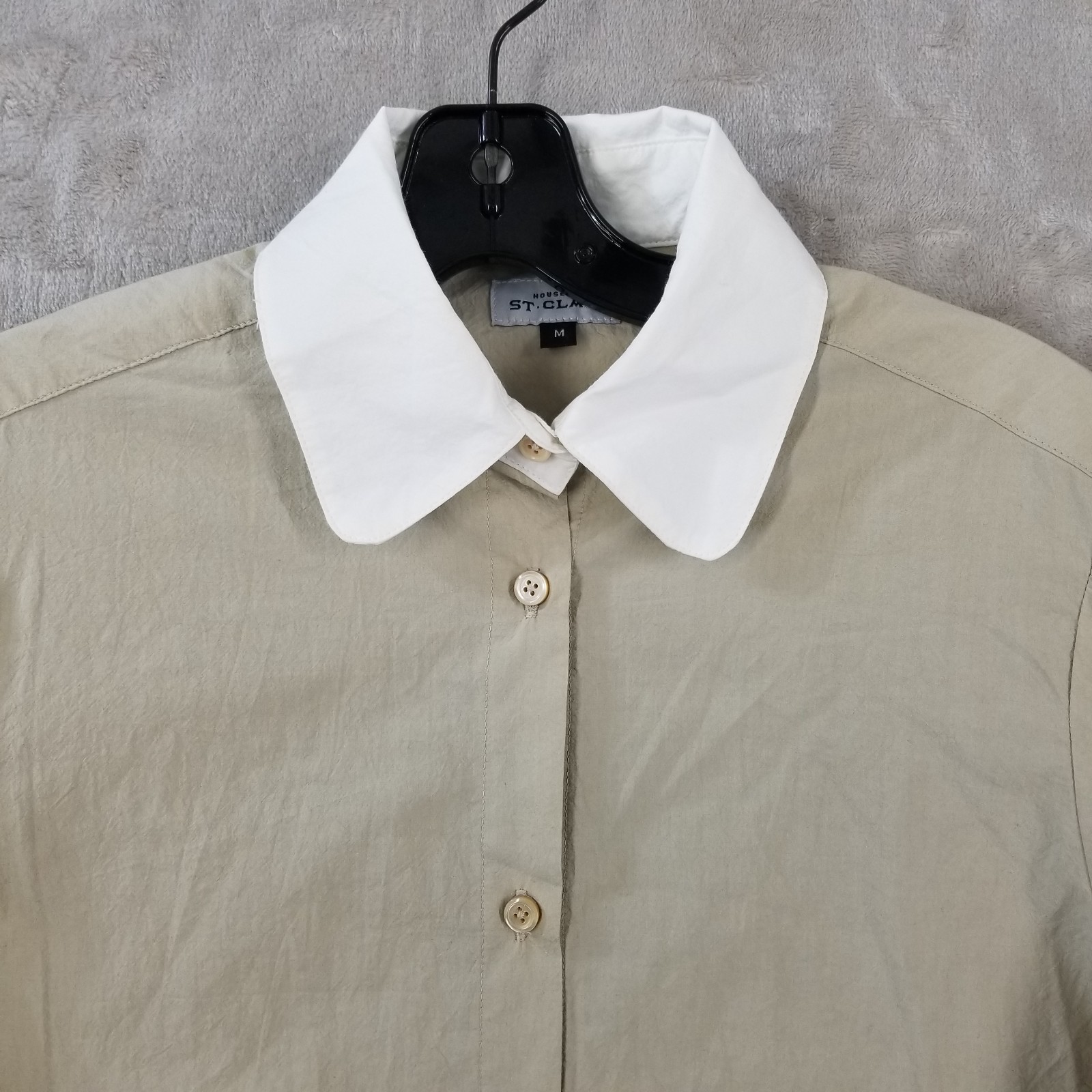 House of St. Claire Blouse Women M Beige Balloon Sleeve Italian Fabric USA Made