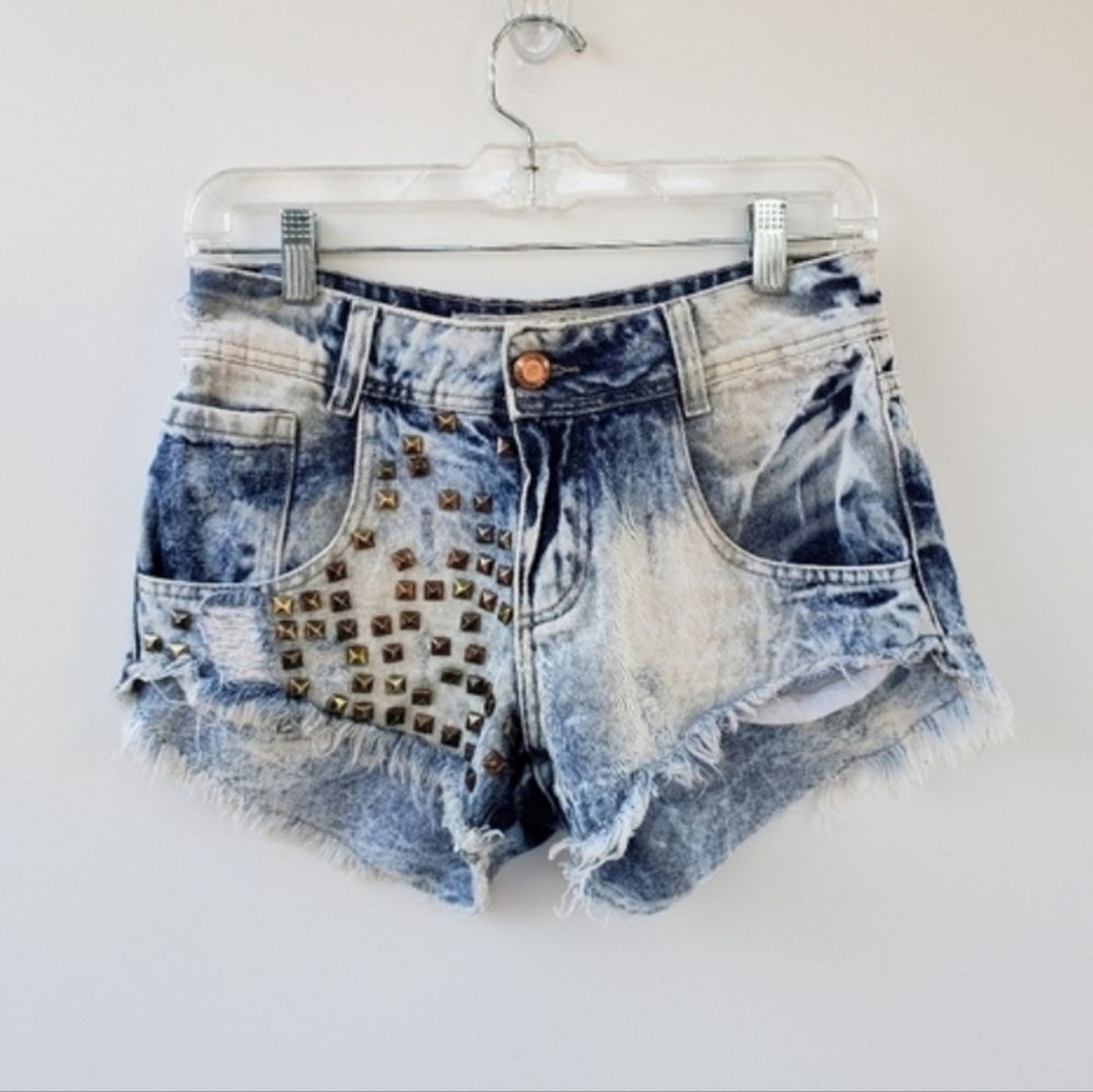 Art Carioca Size Medium Boho Festival Acid Wash Bleached Cut Off Studded Shorts