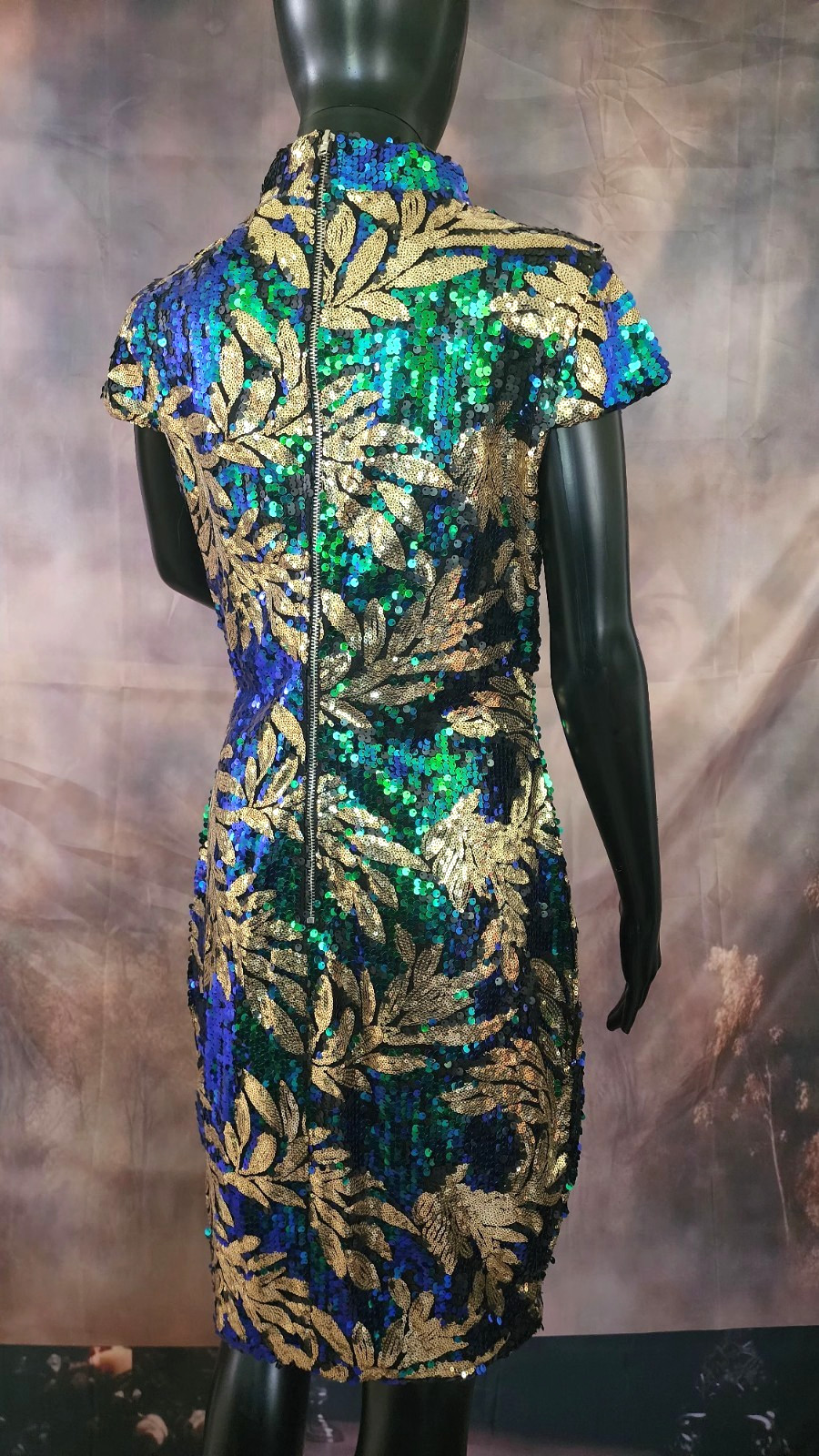 ✨ Blue & Emerald Sequin Cocktail Dress | Gold Embroidered Bodycon Party Dress