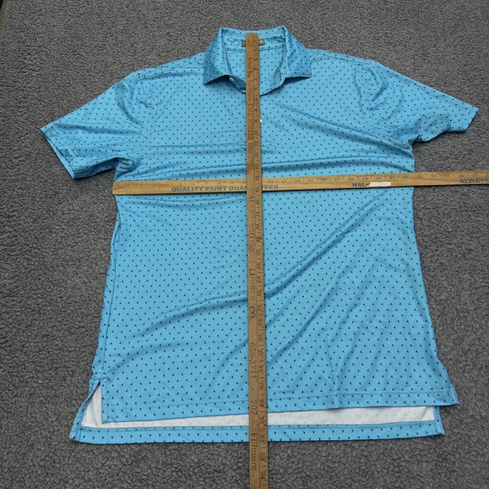 Peter Millar Summer Comfort Polo Shirt Large Sharks Geometric Print Shark Fin