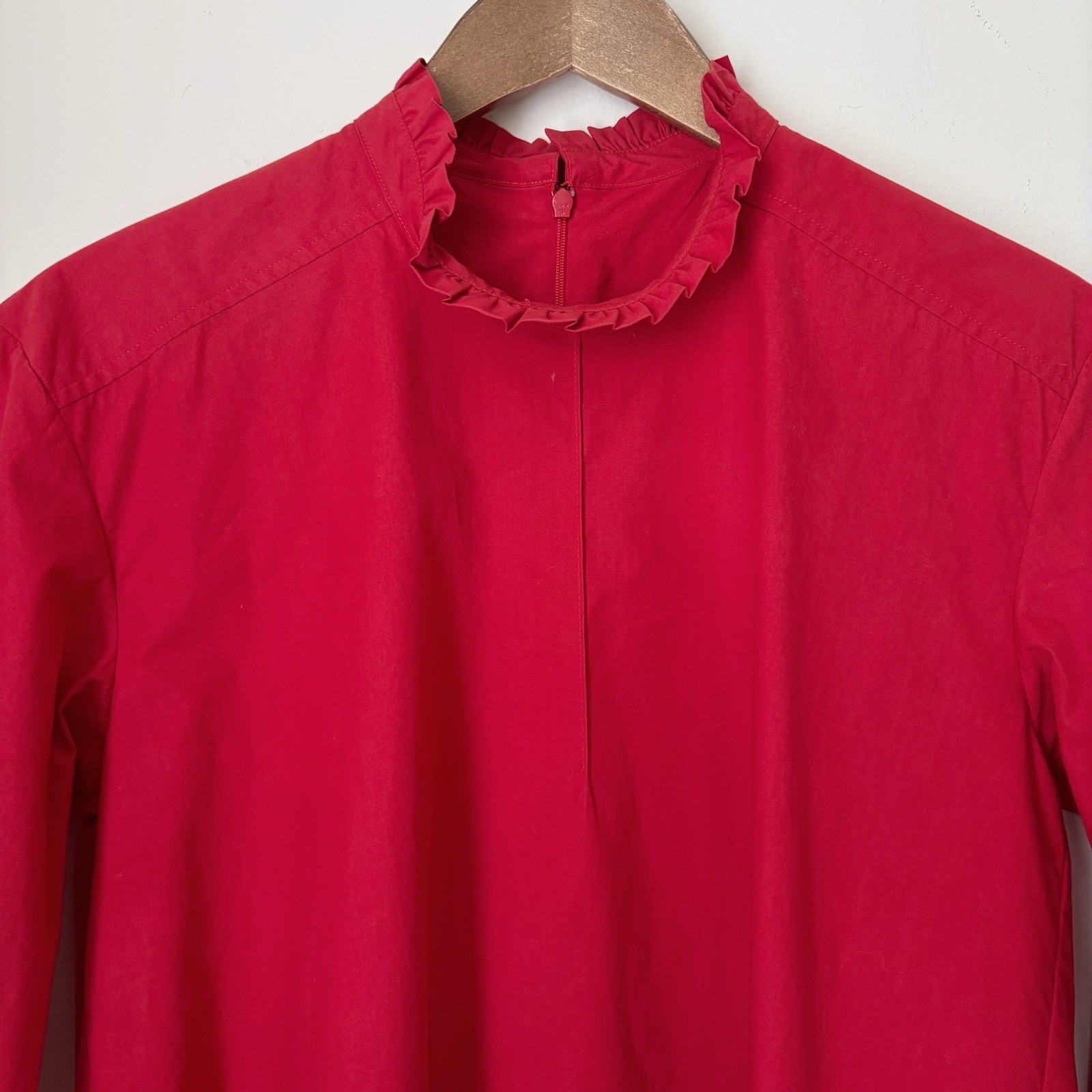 Fabiana Pigna Babette Tomato Red Cotton Poplin Ruffle Top Small Luxury Office