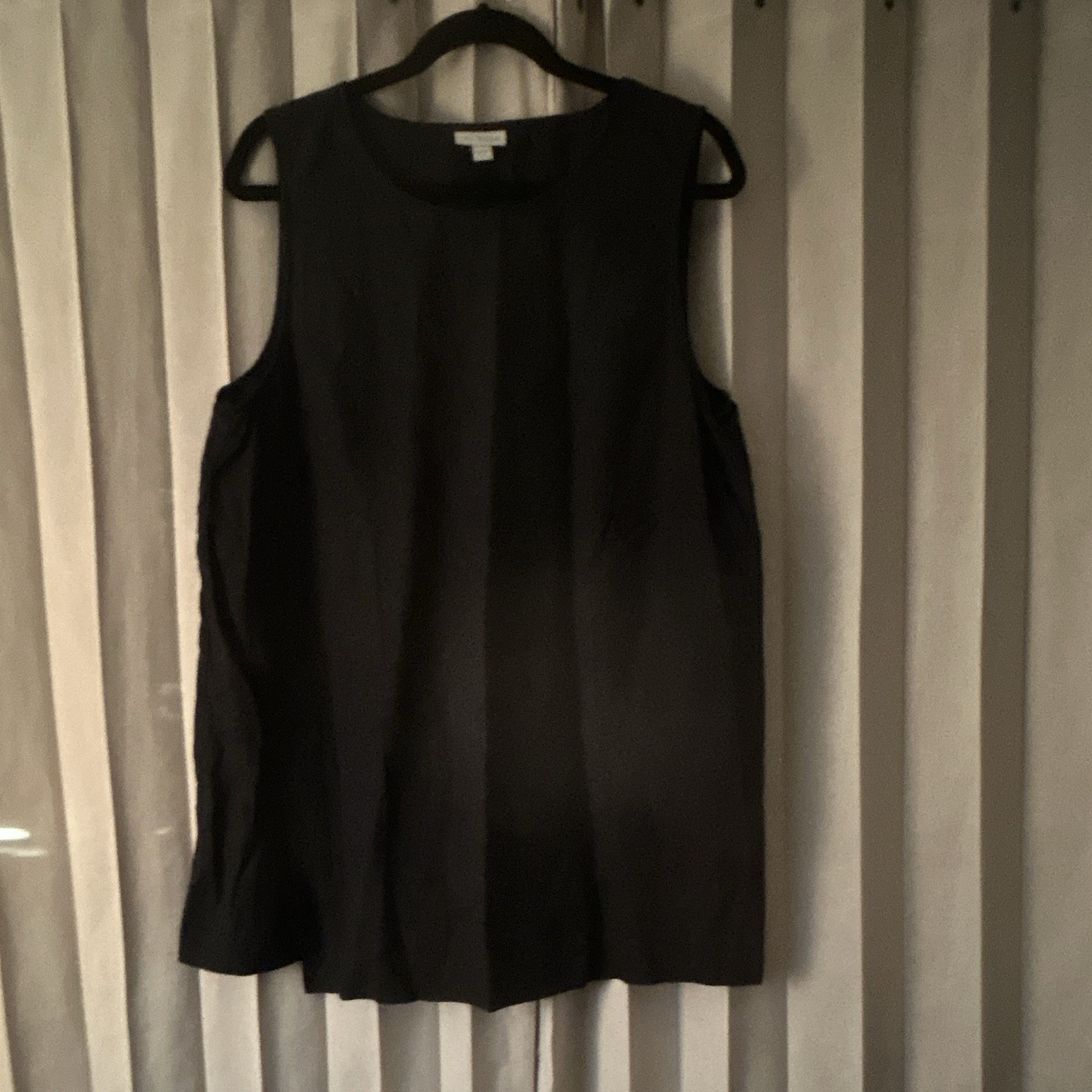 purejill Woven Linen Solid Black Round Neck Sleeveless Pullover Top L