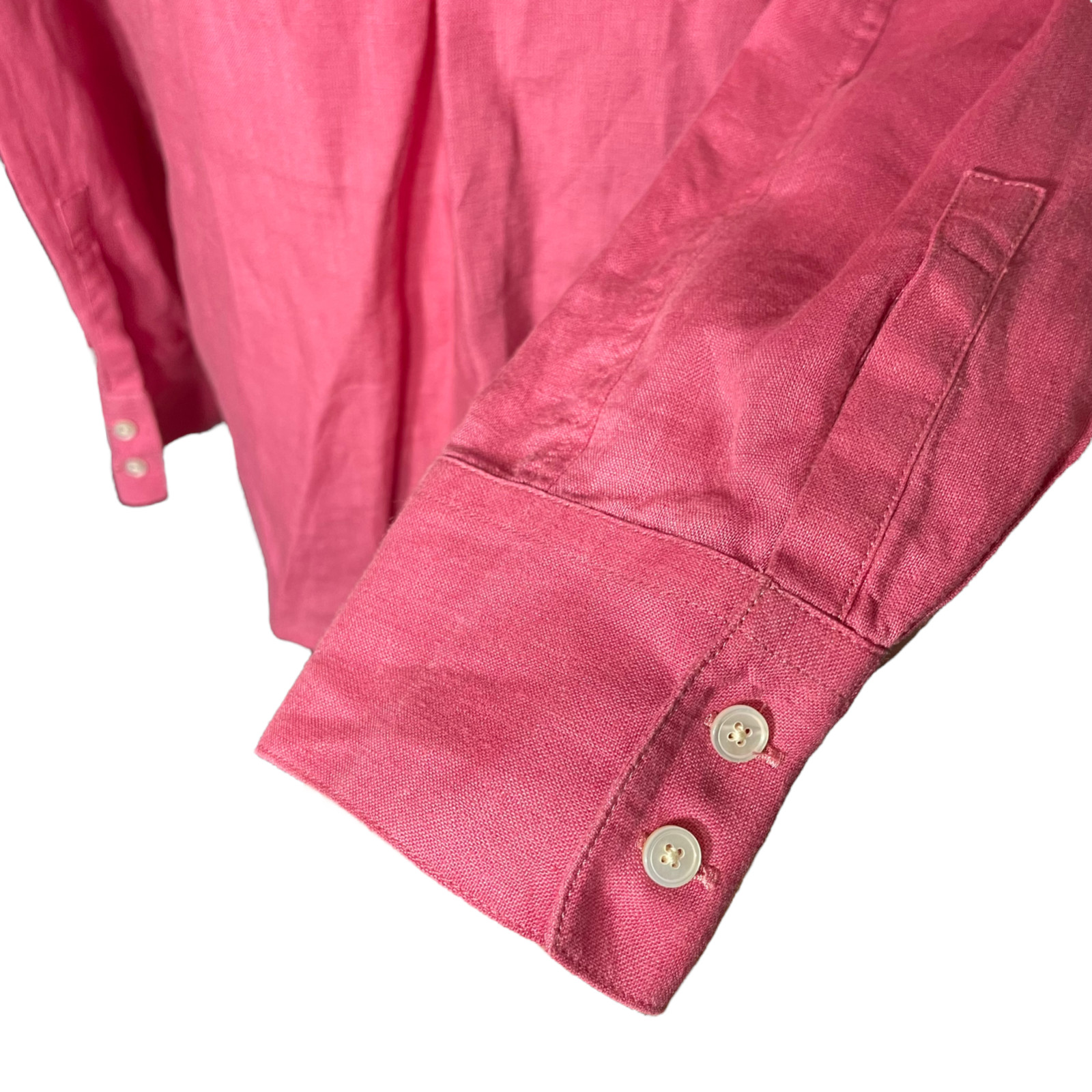 100% Linen Blouse 14 Irish Hot Pink Talbots Button-up Shirt Long Sleeve Barbie