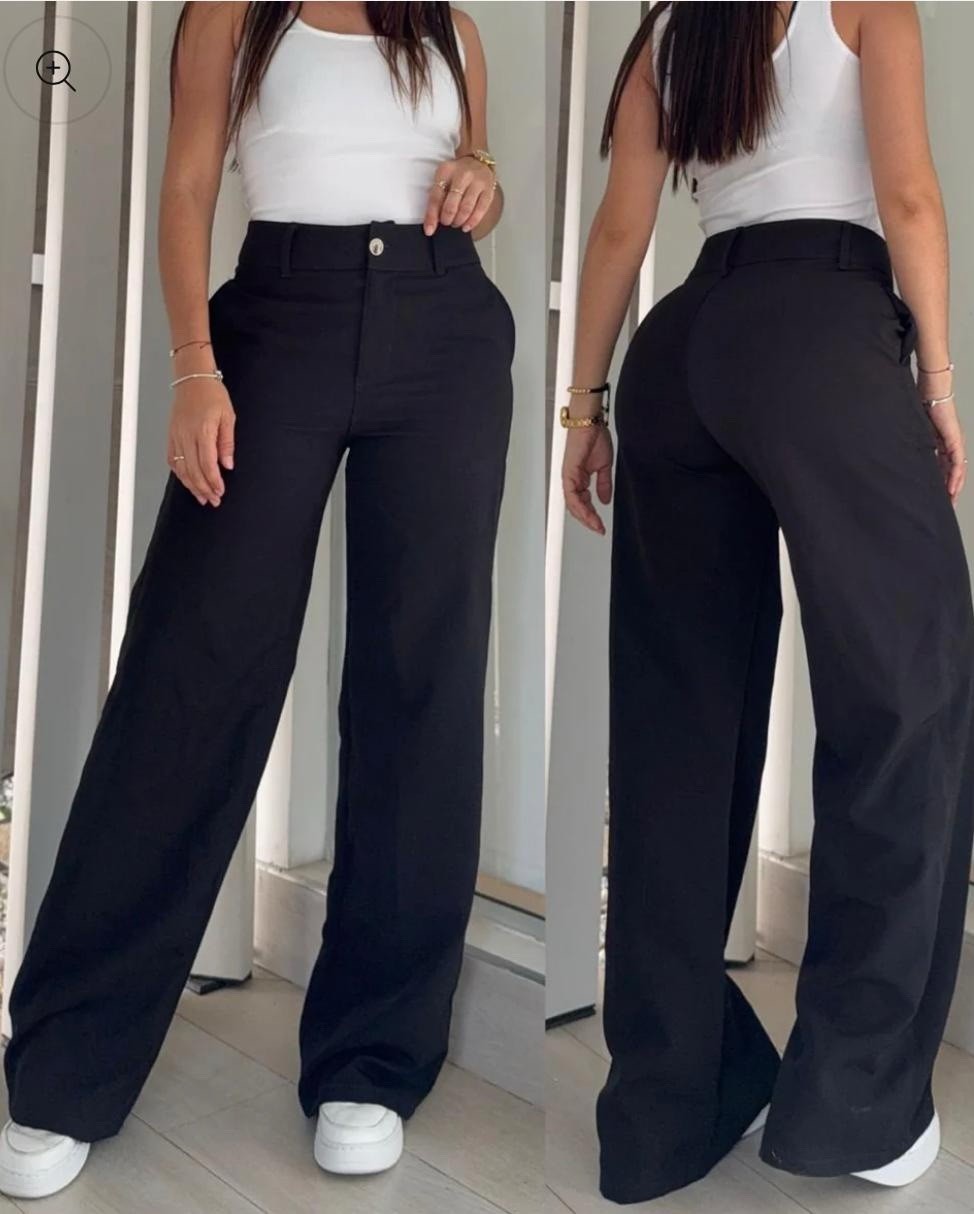 Women’s Black High Rise Wide-Leg Dress Pants, Pockets, Button Zip, L