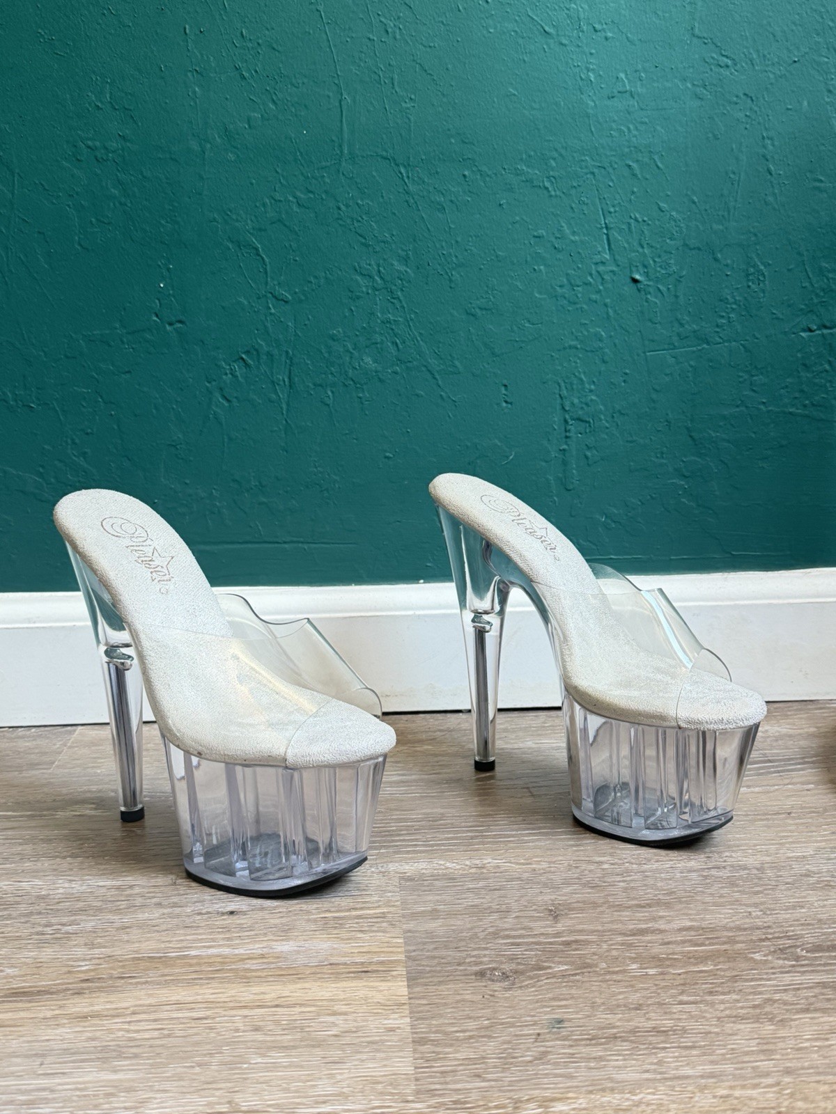 Pleaser Women’s Clear Platform Stiletto Open Toe Slip-On Mule Heels Sz 6