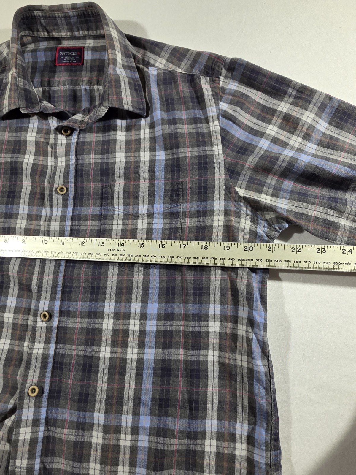 UNTUCKit Button Down Shirt Mens Medium Gray/Blue Carano 100% Cotton Long Sleeve