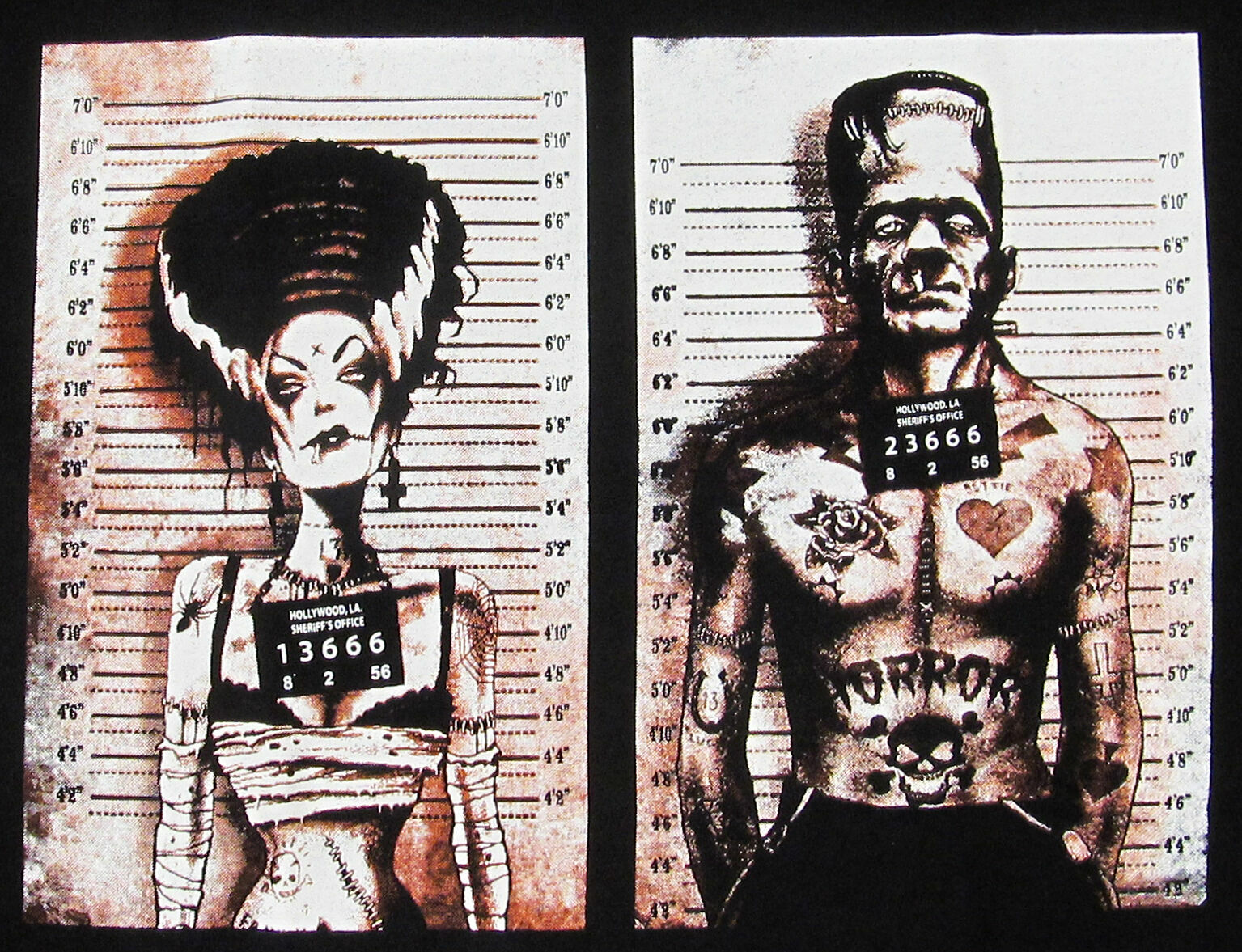 FRANKENSTEIN T-shirt Horror Movie Bride Mug Shot Tee Adult Men’s Black New