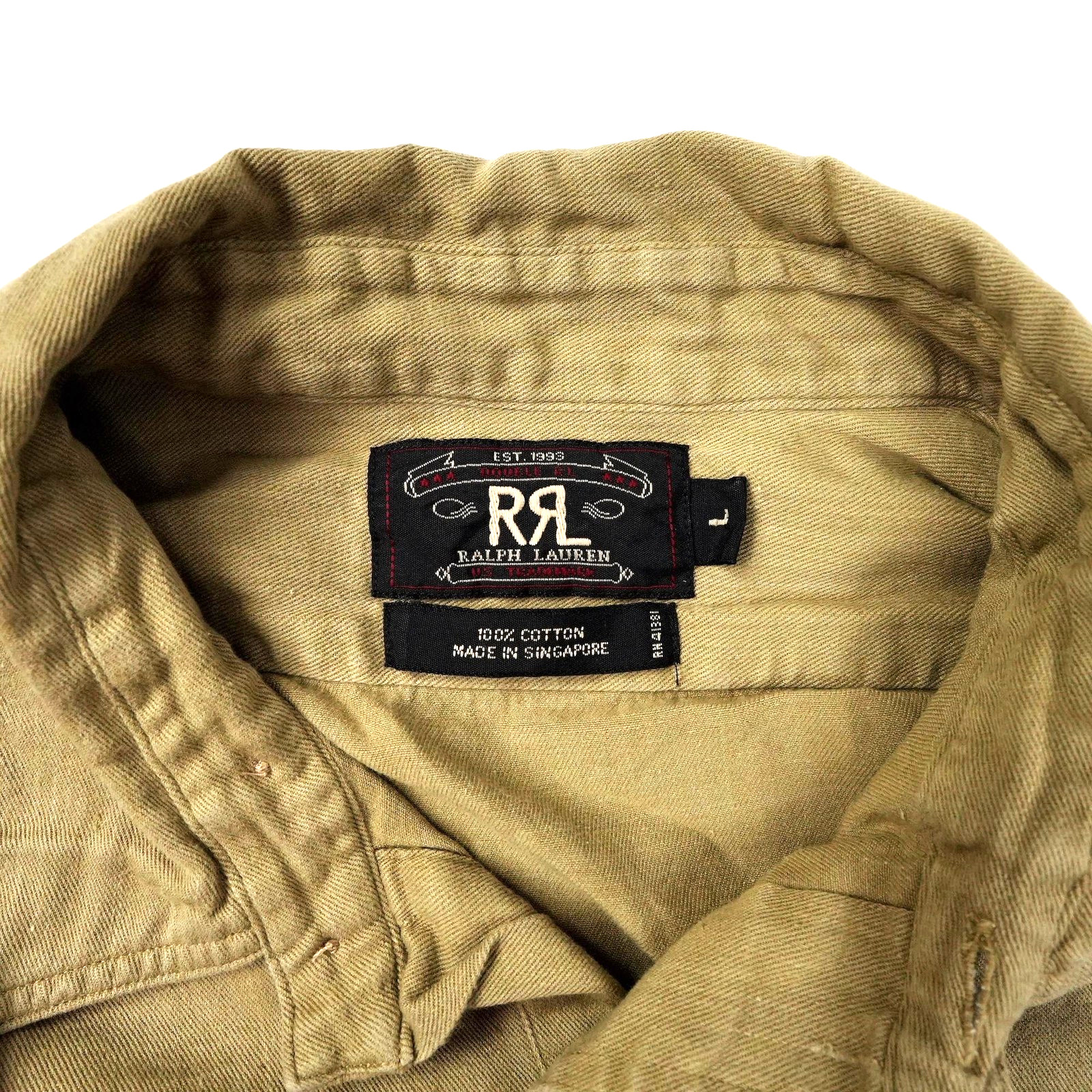 Vintage RRL Double RL Ralph Lauren Military Shirt Mens L Army Green Cotton Twill
