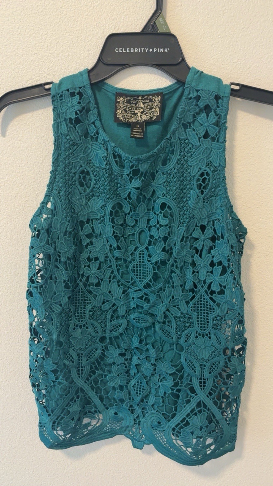 James & Co. Teal Floral Lace Embroidered Sleeveless Scoop Neck Tank XS