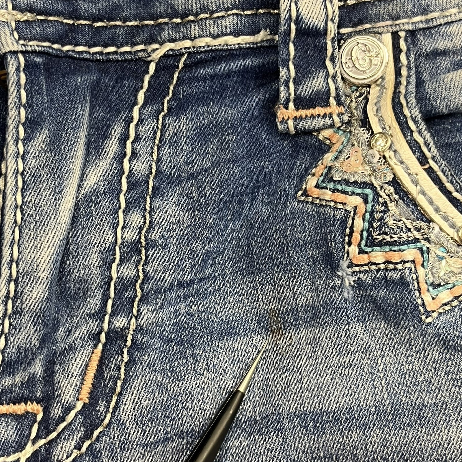 Grace in LA Womens 29 Embellished Jeans Bootcut Dreamcatcher Feathers Rhinestone