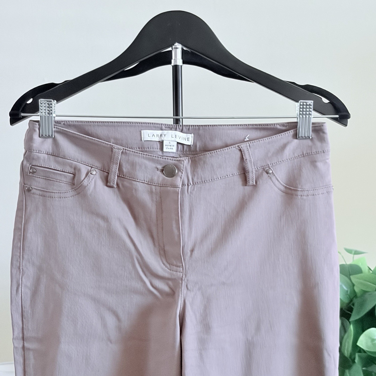Larry Levine Women’s Purple Twill Straight-Leg Pants Stretch Flat Front Pockets6