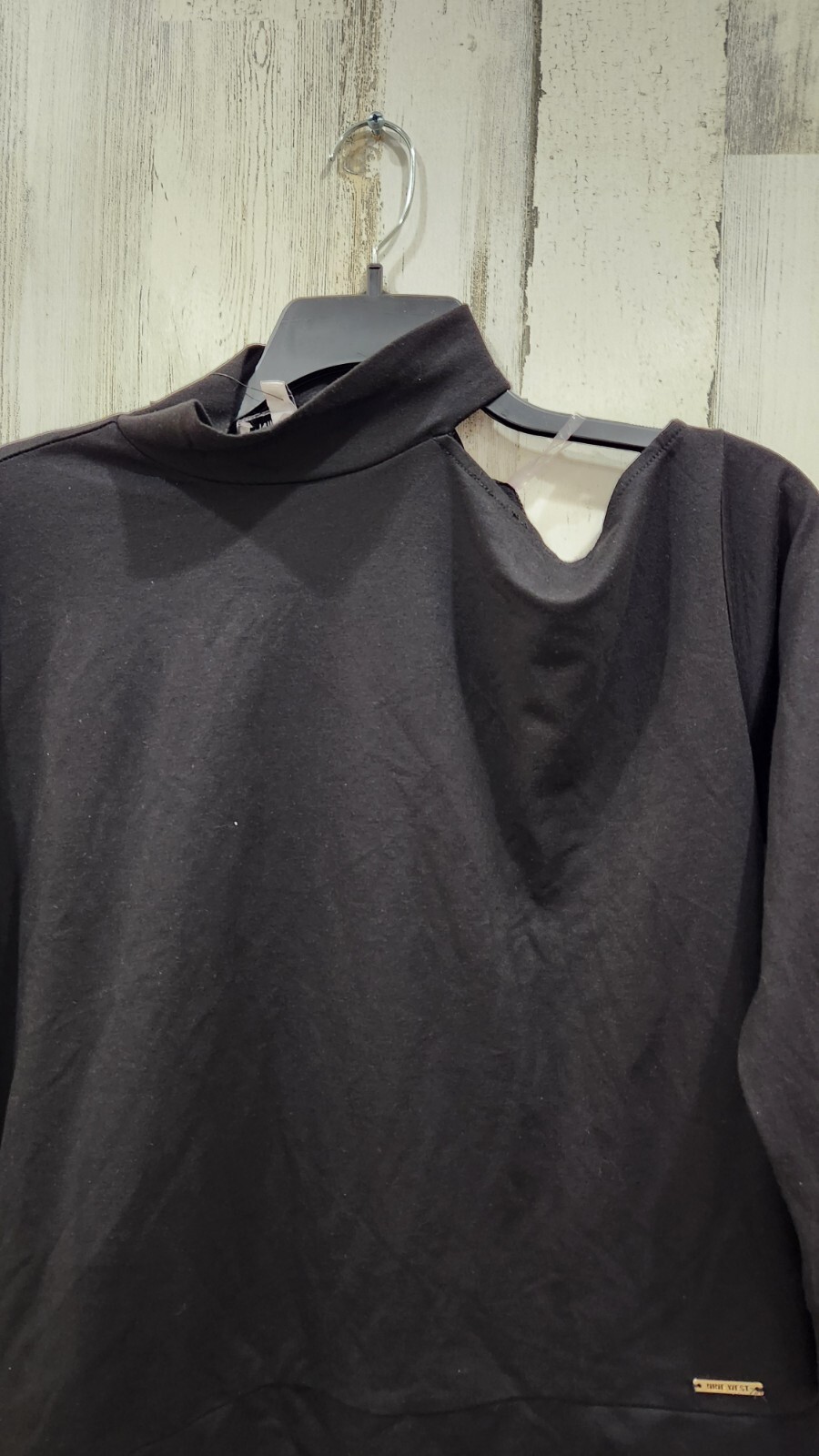 NINE WEST Black Long Sleeve Single Cold Shoulder Mock Neck Blouse Size LARGE*NEW