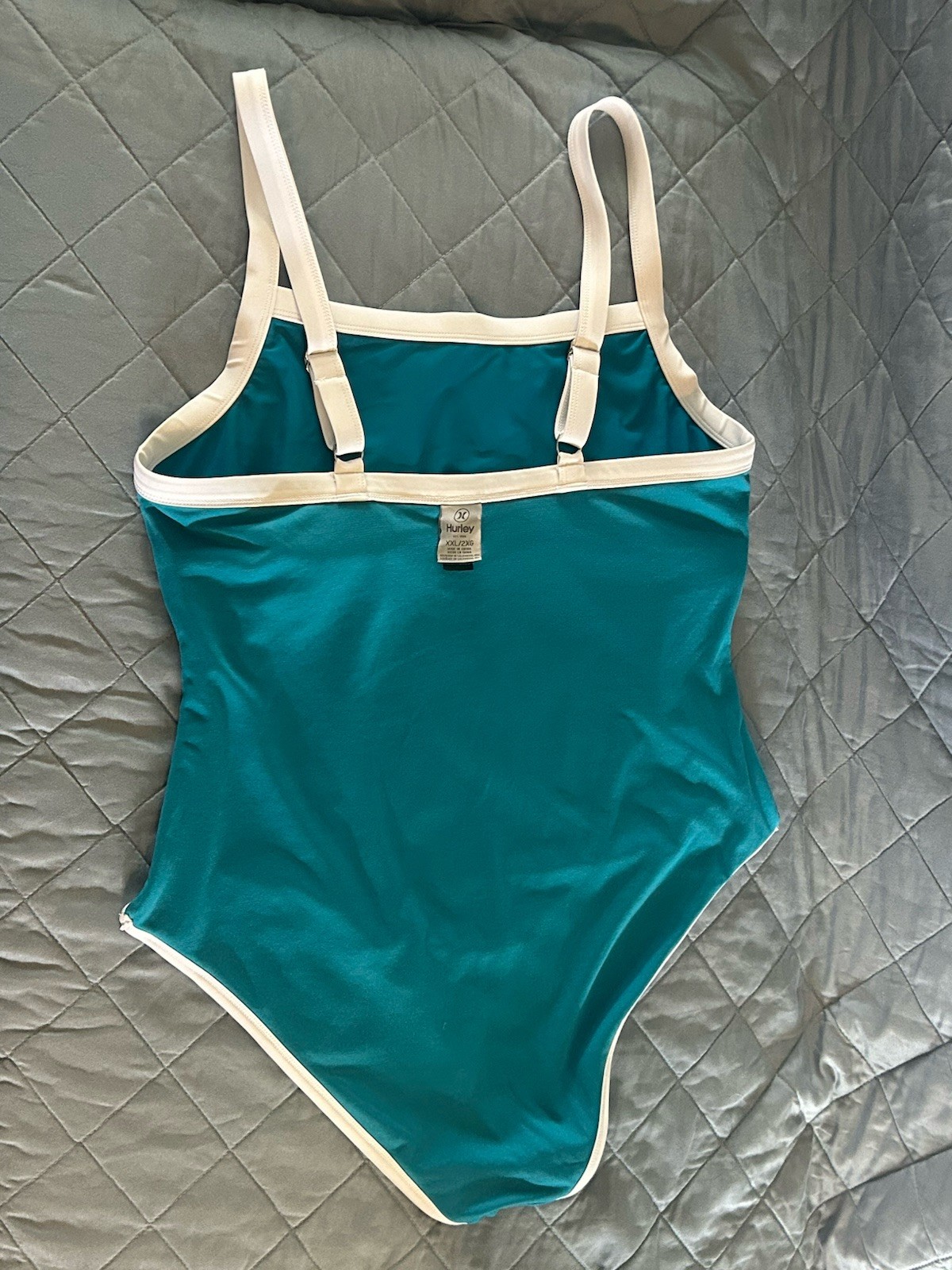 Hurley Womens High Neck One Piece Swimsuit Teal Blue White Trim Size XXL 2XG