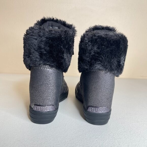Guess Dustyn Faux Fur Hidden Wedge Sneaker Ankle Boots Size 6.5