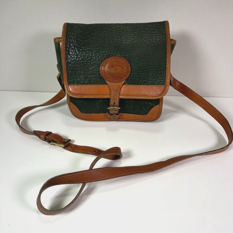 Vintage Dooney & Bourke All-Weather Leather Green Brown Crossbody Shoulder Bag