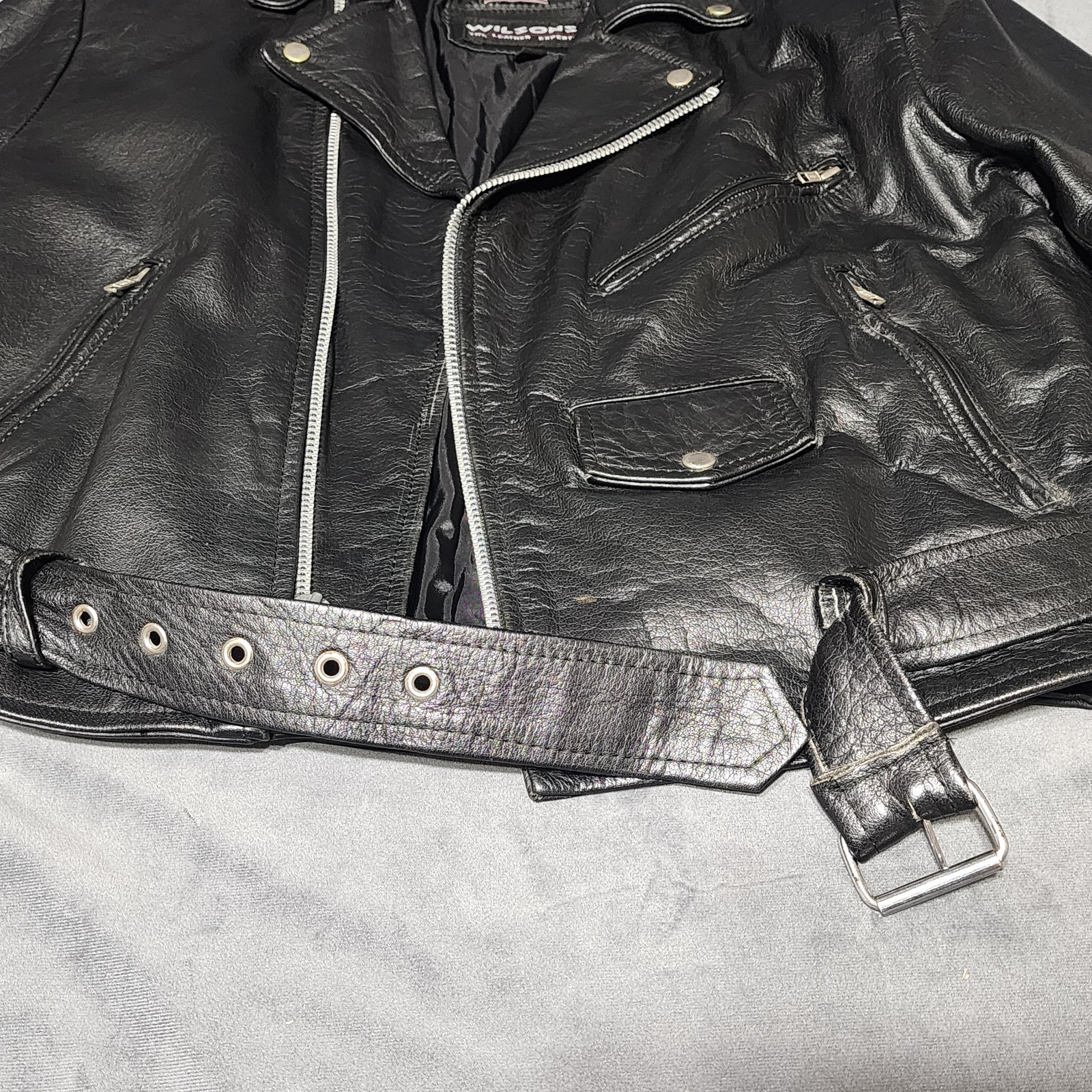 Vtg WILSONS Leather Jacket Motorcycle Biker Punk Metal Rock Moto 90s Size Large