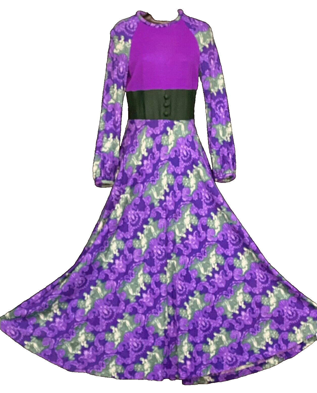 Vintage 1970s purple maxi dress, novelty print courting couple lady man boho S M