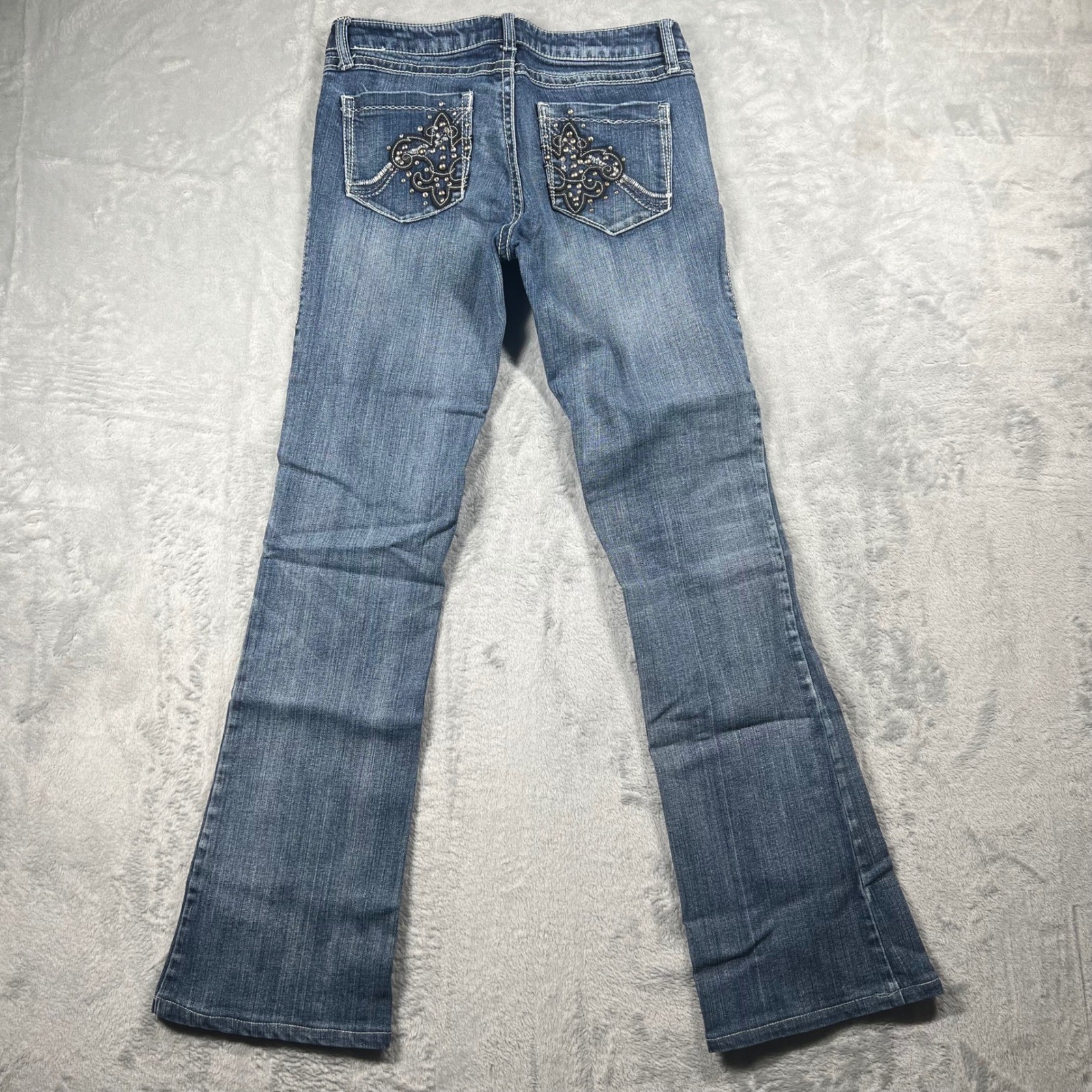 Rock 47 by Wrangler Women Ultra Low Rise Bootcut Jeans embroidered pocket Size 5