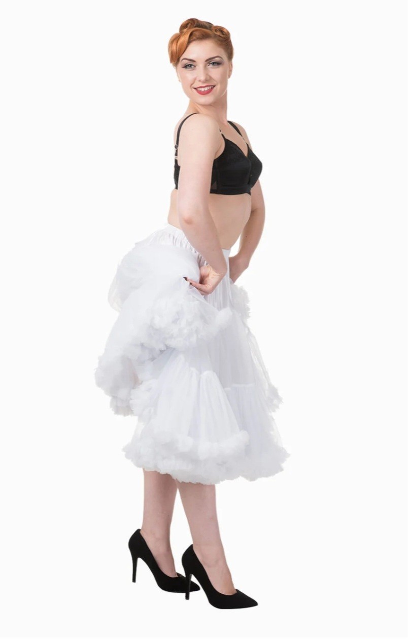 Banned White Fluffy Adjustable Petticoat. Lifeforms 26″. Retro 1950s.BNWT