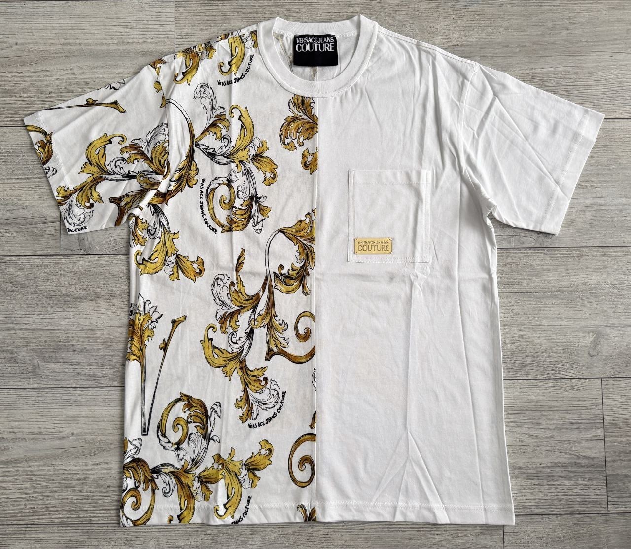 Versace Jeans Couture T-shirt XXL Size Half Gold Barocco Print White New