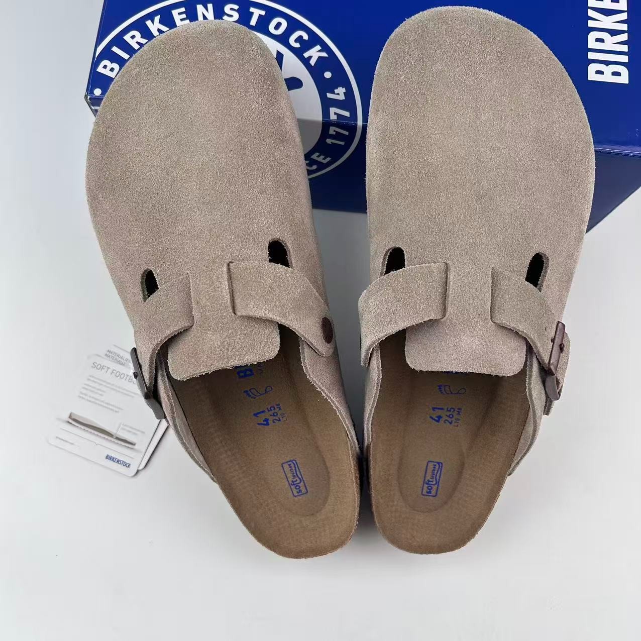 Birkenstock Boston Soft Footbed Taupe Suede Leather Unisex Shoes Clogs EU37-45