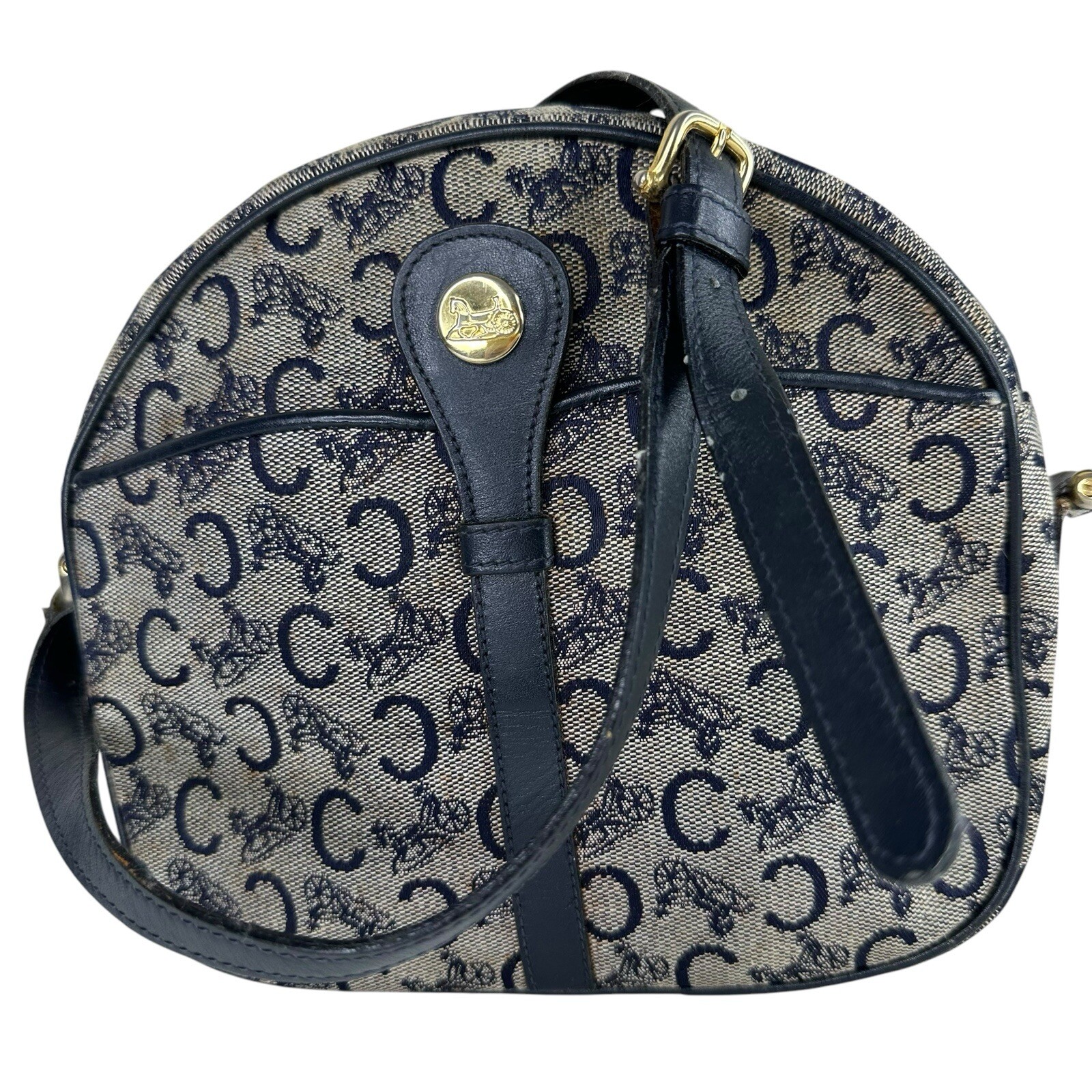 Celine Horse Carriage Hardware Gold Logo C Blue Jacquard/Leather Crossbody Bag