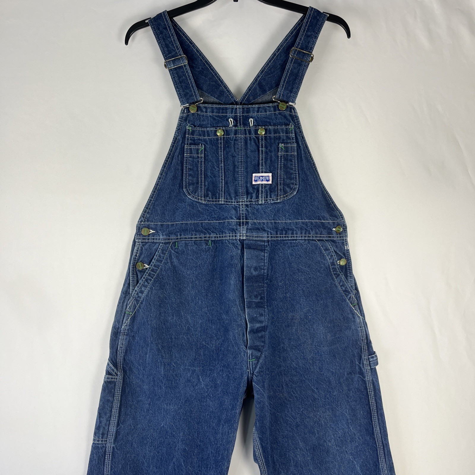 Big Smith Carpenter Bib Overalls 38×32 Made USA Workwear Button Fly Blue Nice!!