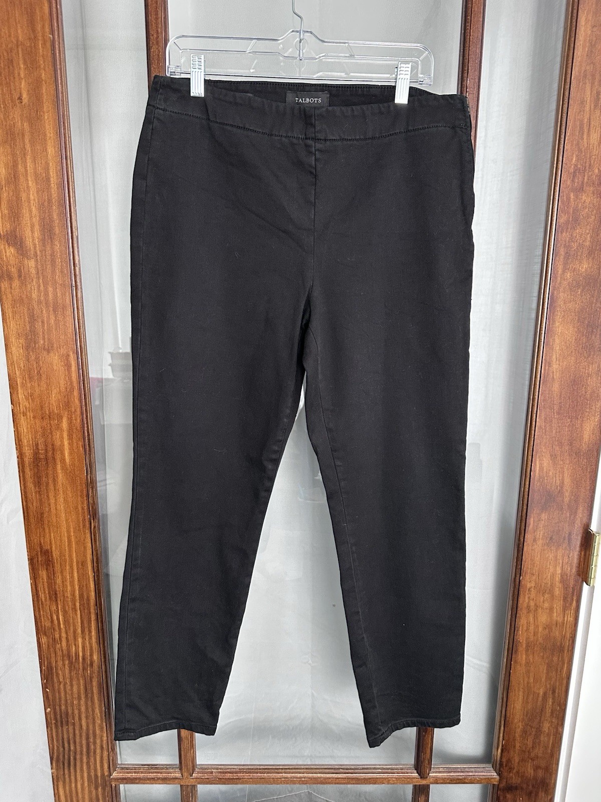 Talbots Slim Ankle Pants 12 Black Denim Side Zip Stretch Office Academia Preppy
