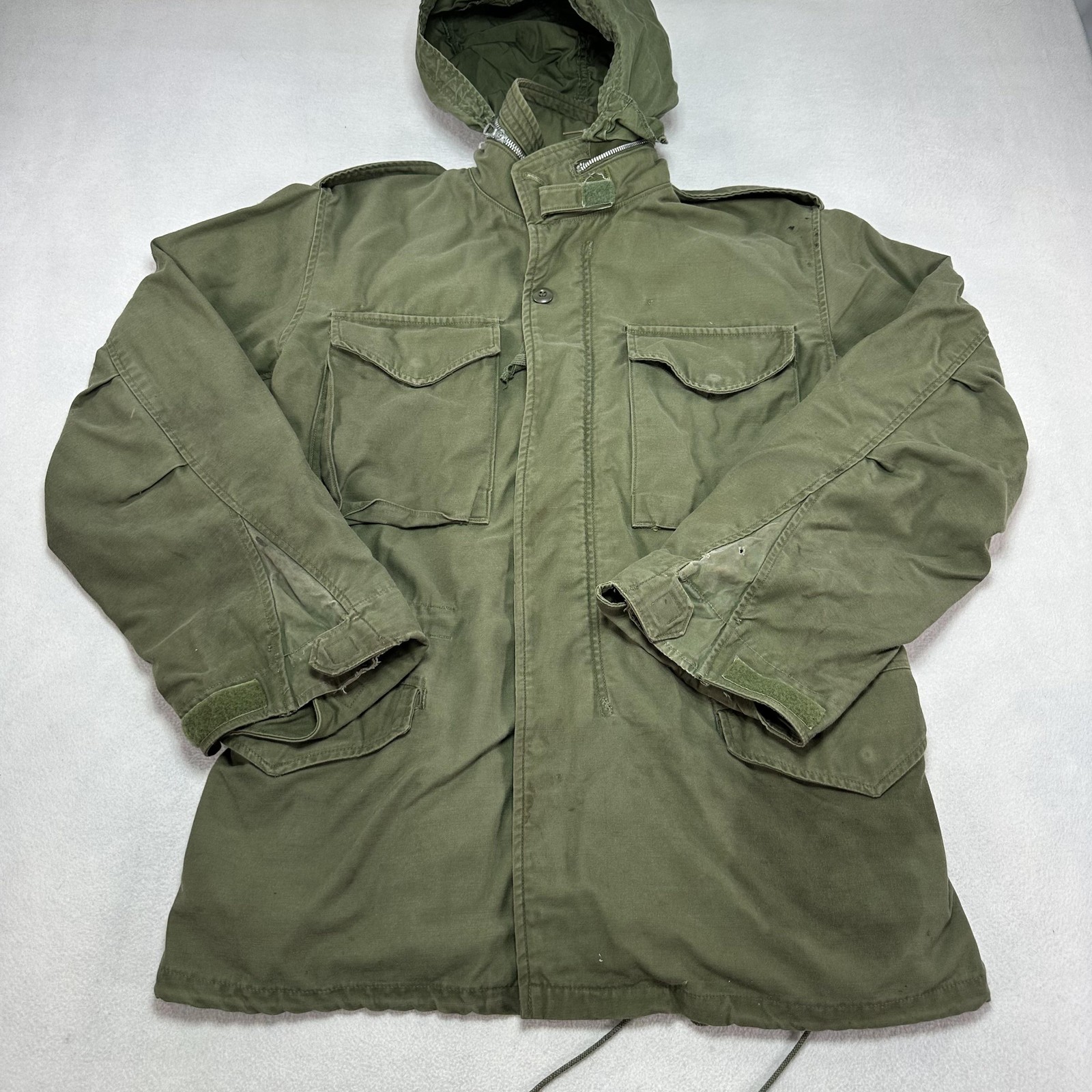 Vintage US Army M65 Field Jacket Mens Medium Green Hooded Canvas USA Military