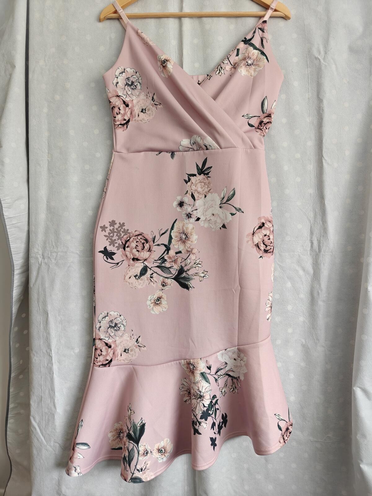 Quiz Pink Floral Strappy Fit and Flare Dress UK 12