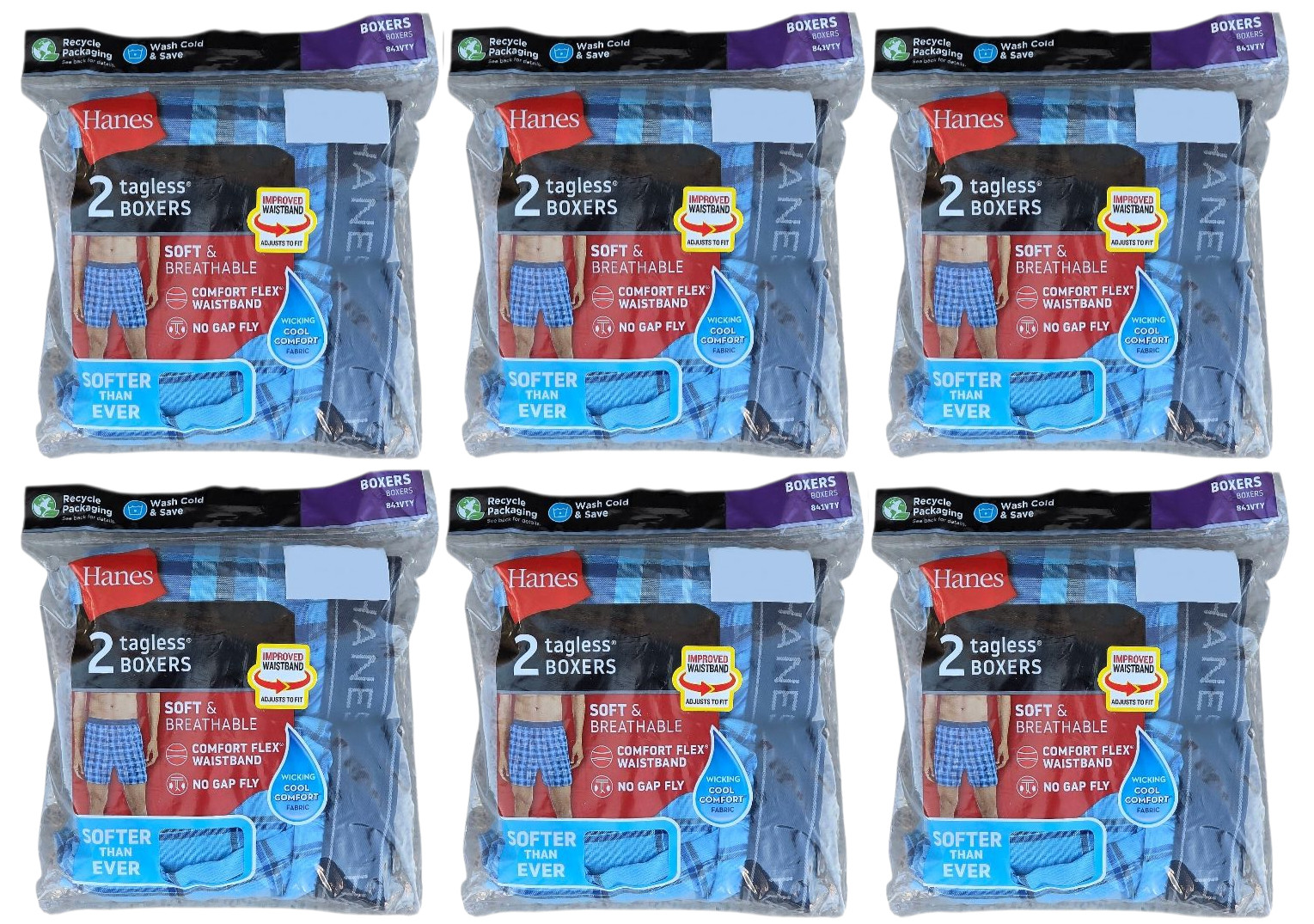 Hanes #11810 NEW Men’s Wicking Tagless Boxers – 12 Pairs