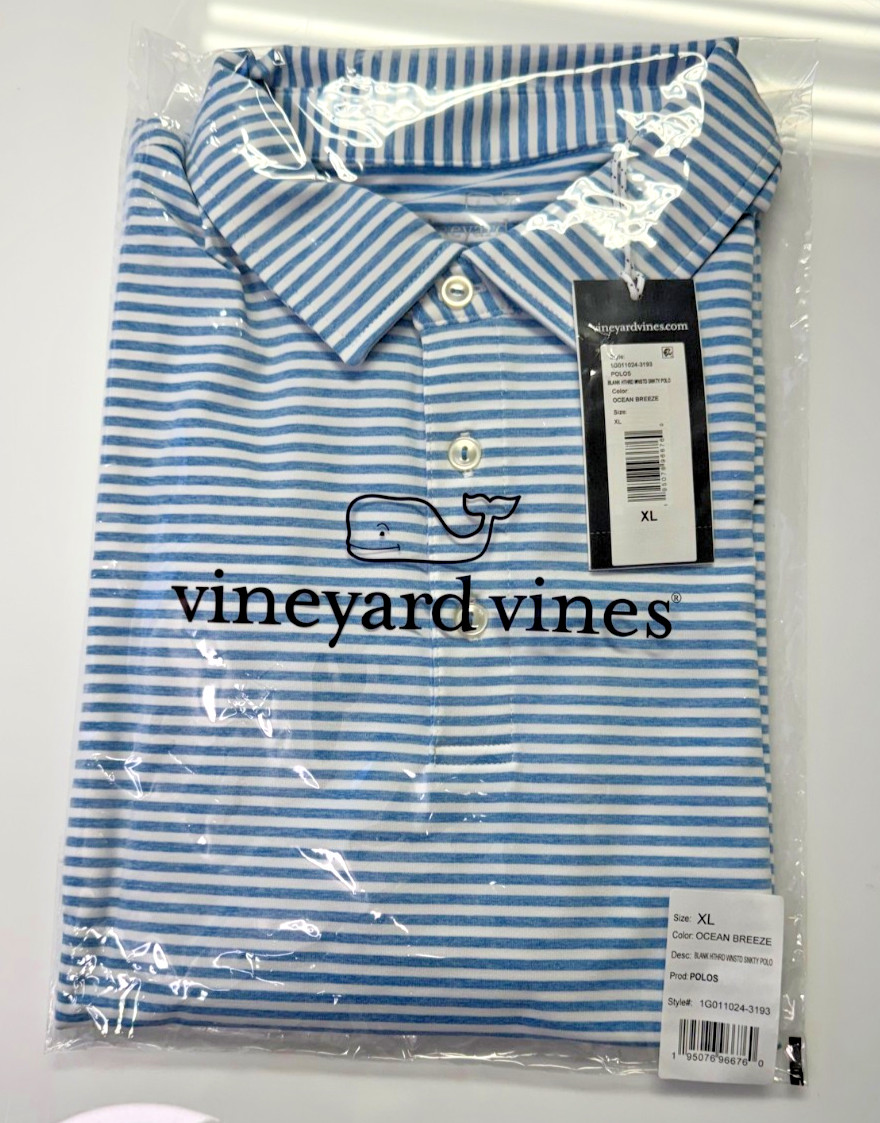 Vineyard Vines Striped Winstead Sankaty Polo – XL – Blue & White Mens Shirt