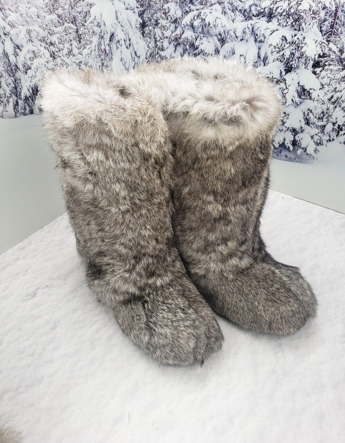 Gray Rabbit Fur Winter Snow Boots for Women, Moutons EU41|US10